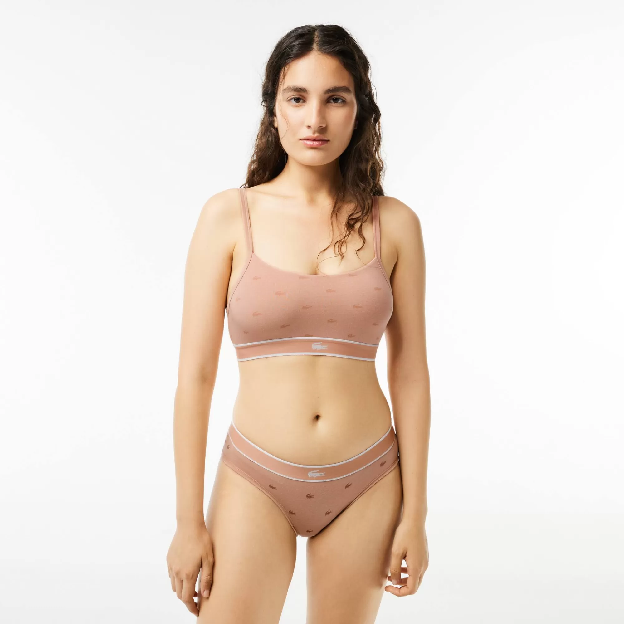 MULHER LACOSTE Roupa Interior E Roupa De Casa | Roupa Interior^Bralette de Algodão Elástico com Estampado de Crocodilo