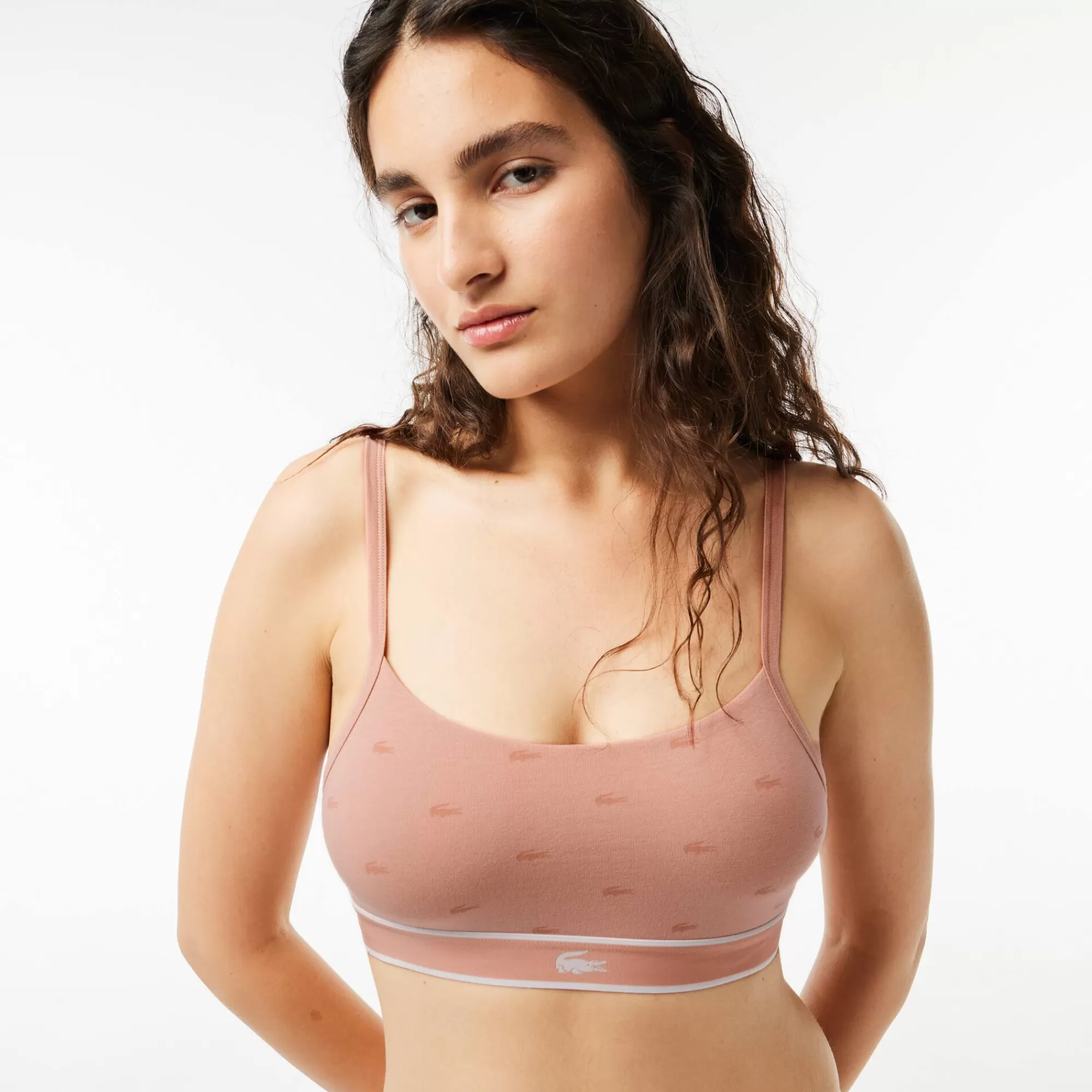 MULHER LACOSTE Roupa Interior E Roupa De Casa | Roupa Interior^Bralette de Algodão Elástico com Estampado de Crocodilo