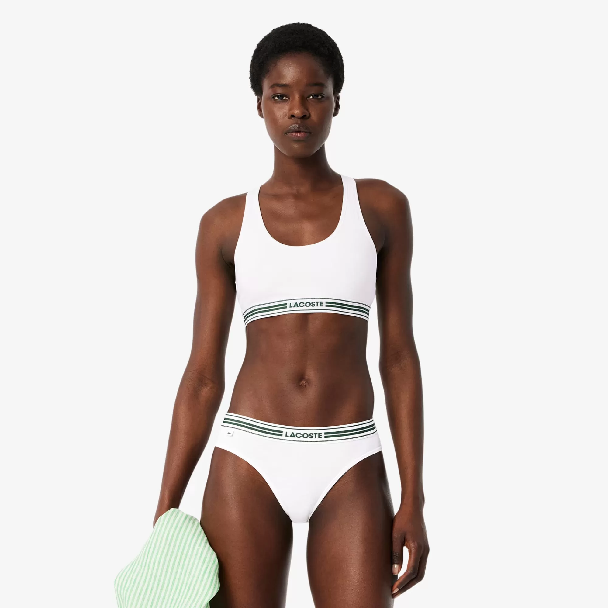 MULHER LACOSTE Roupa Interior E Roupa De Casa | Roupa Interior^Bralette de Algodão Elástico com Faixa de Contraste