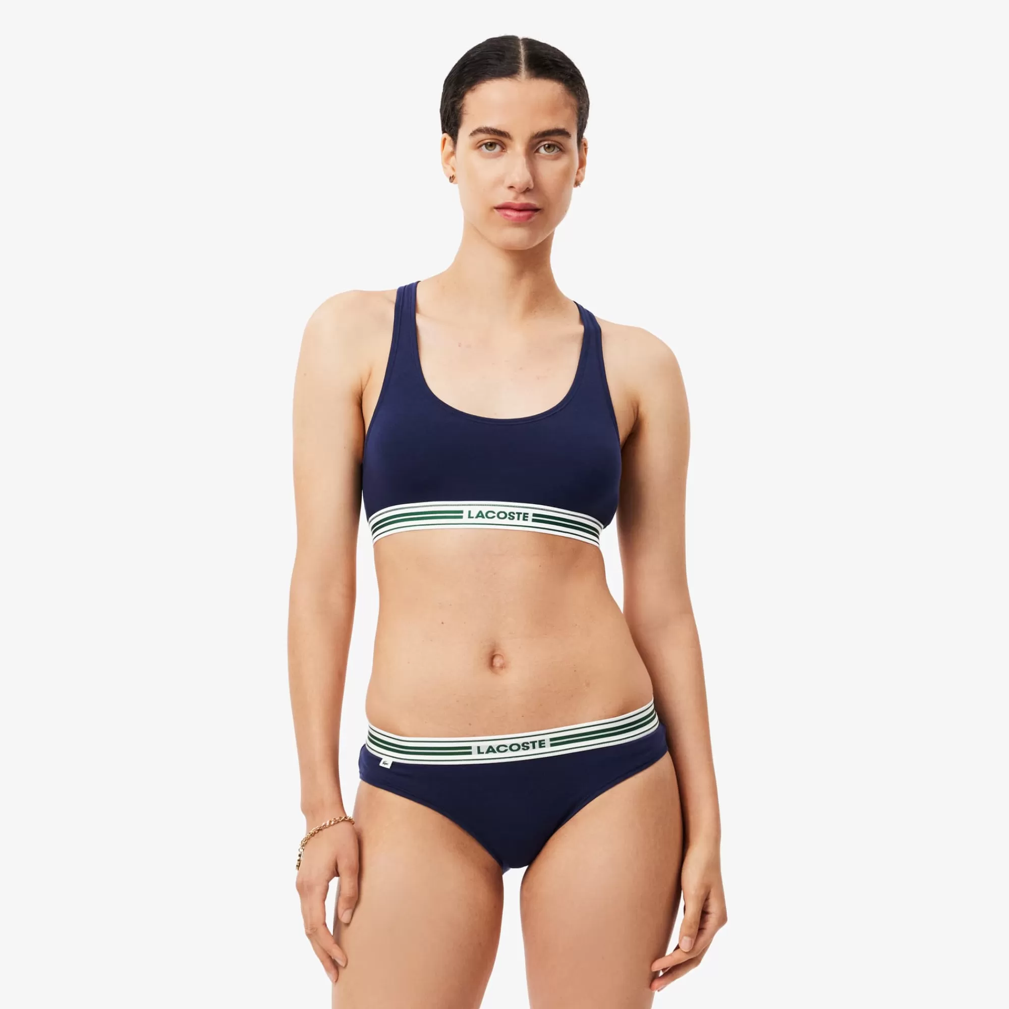 MULHER LACOSTE Roupa Interior E Roupa De Casa | Roupa Interior^Bralette de Algodão Elástico com Faixa de Contraste