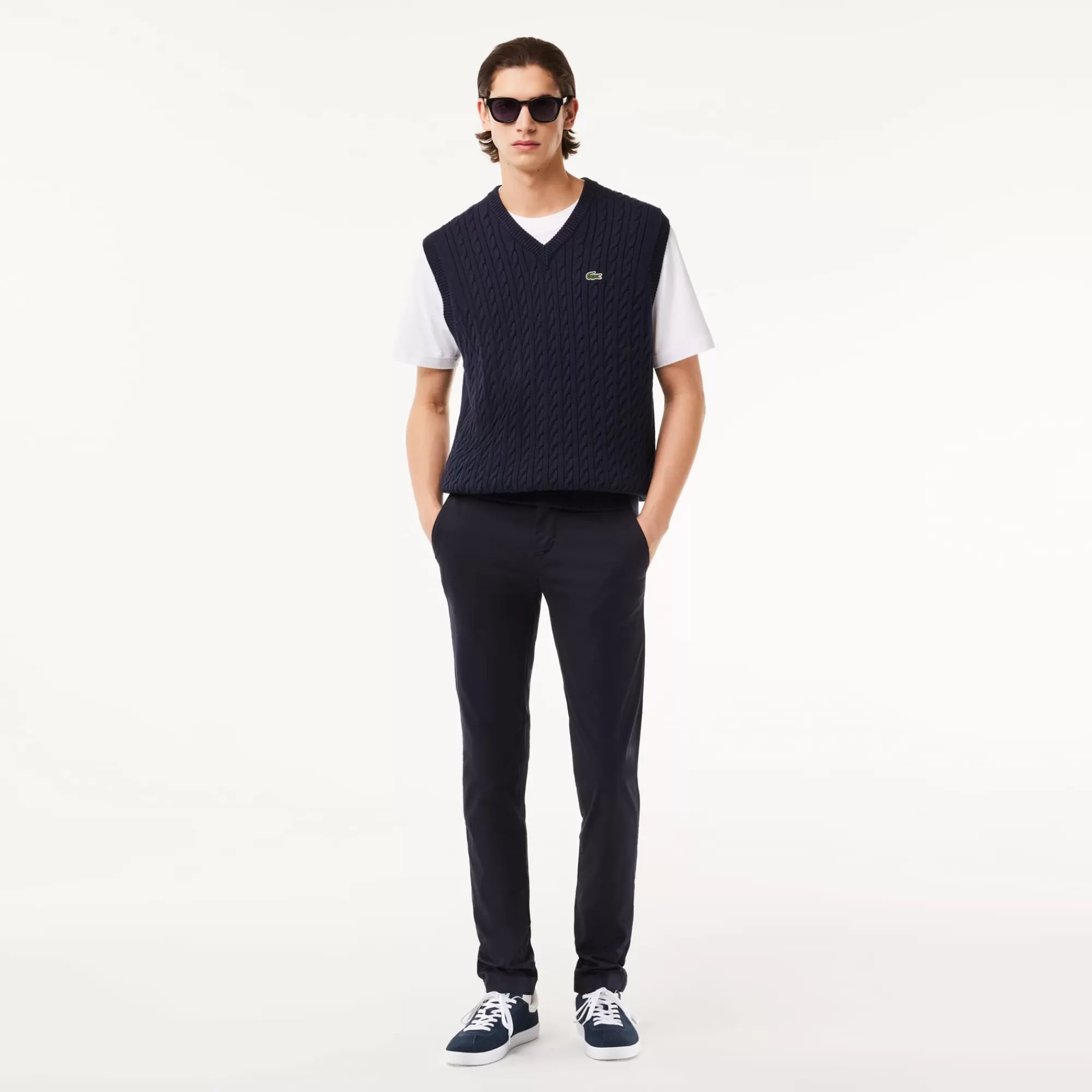 LACOSTE Calças & Calções^Calças Chino Elásticas de Algodão Slim Fit