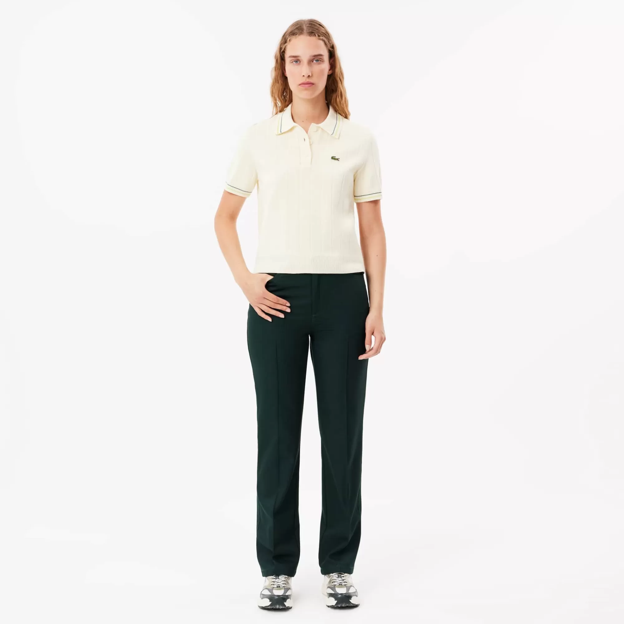 MULHER LACOSTE Calças & Calções^Calças com Detalhes de Pespontos Straight Fit