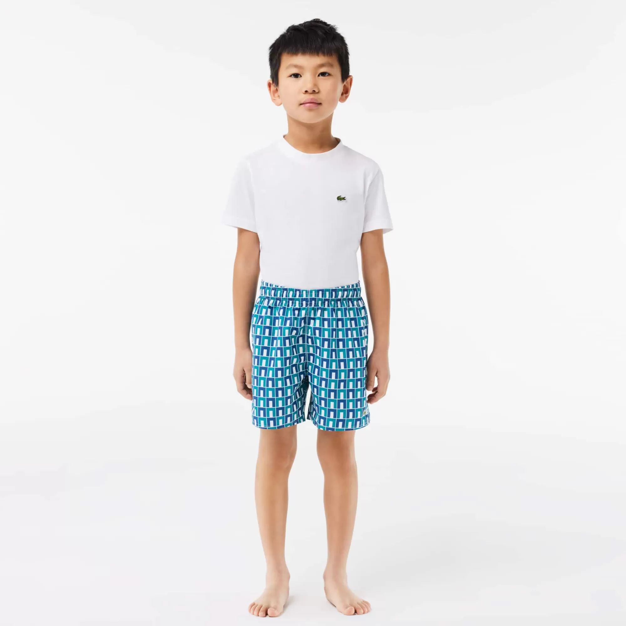 Crianças LACOSTE Moda Menino | Moda Menino^Calções de Banho de Tafetá com Estampado de Monograma