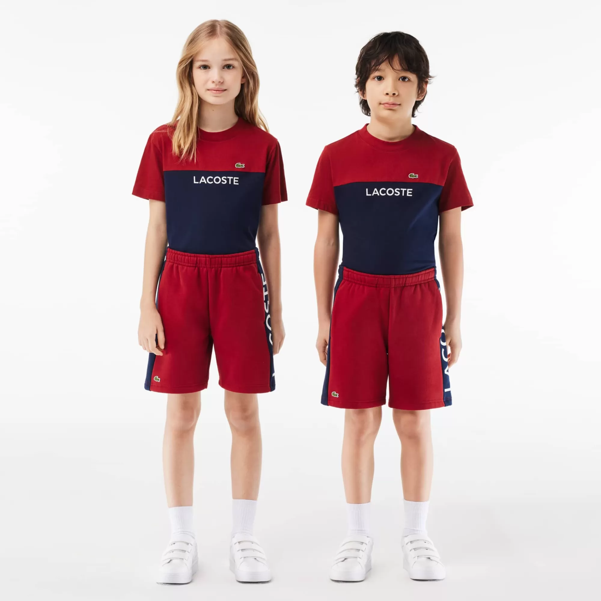 Crianças LACOSTE Moda Menina | Moda Menino^Calções em Algodão com Risca Colorida