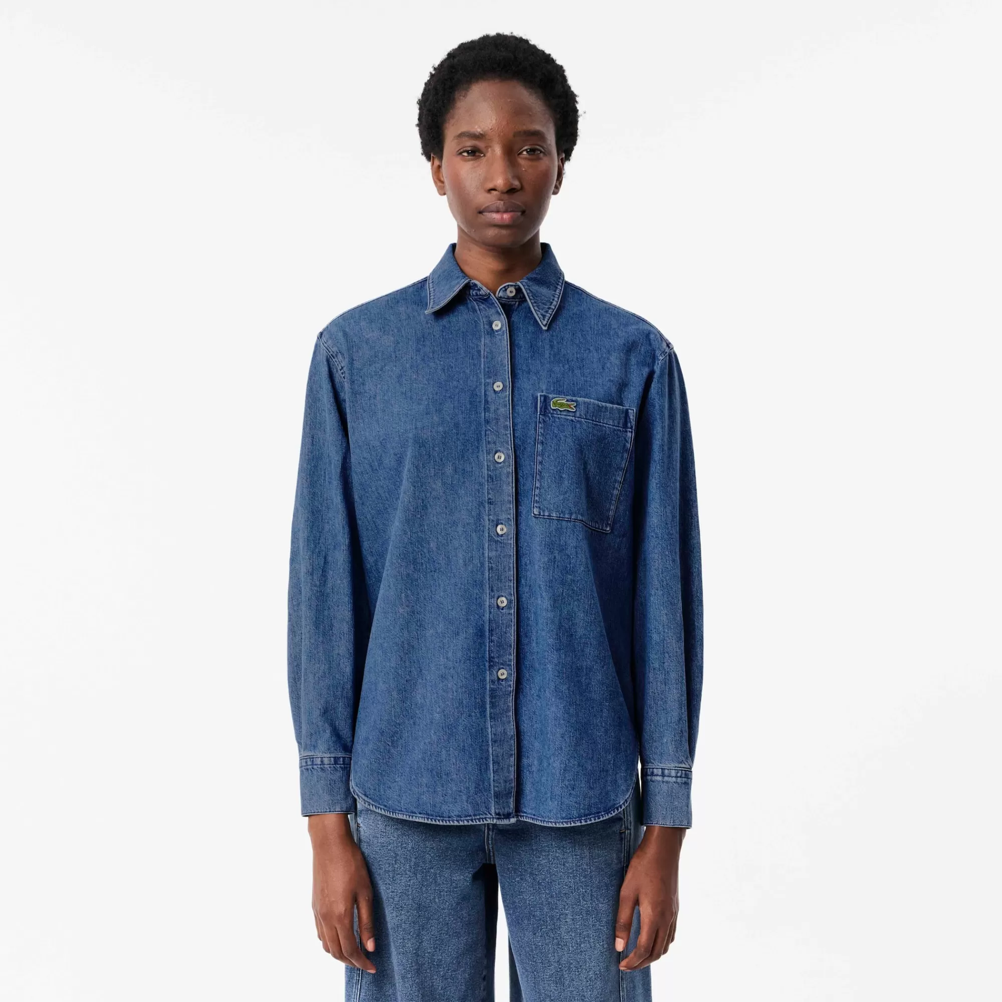MULHER LACOSTE Camisas & Tops^Camisa de Ganga Oversize com Bolso no Peito