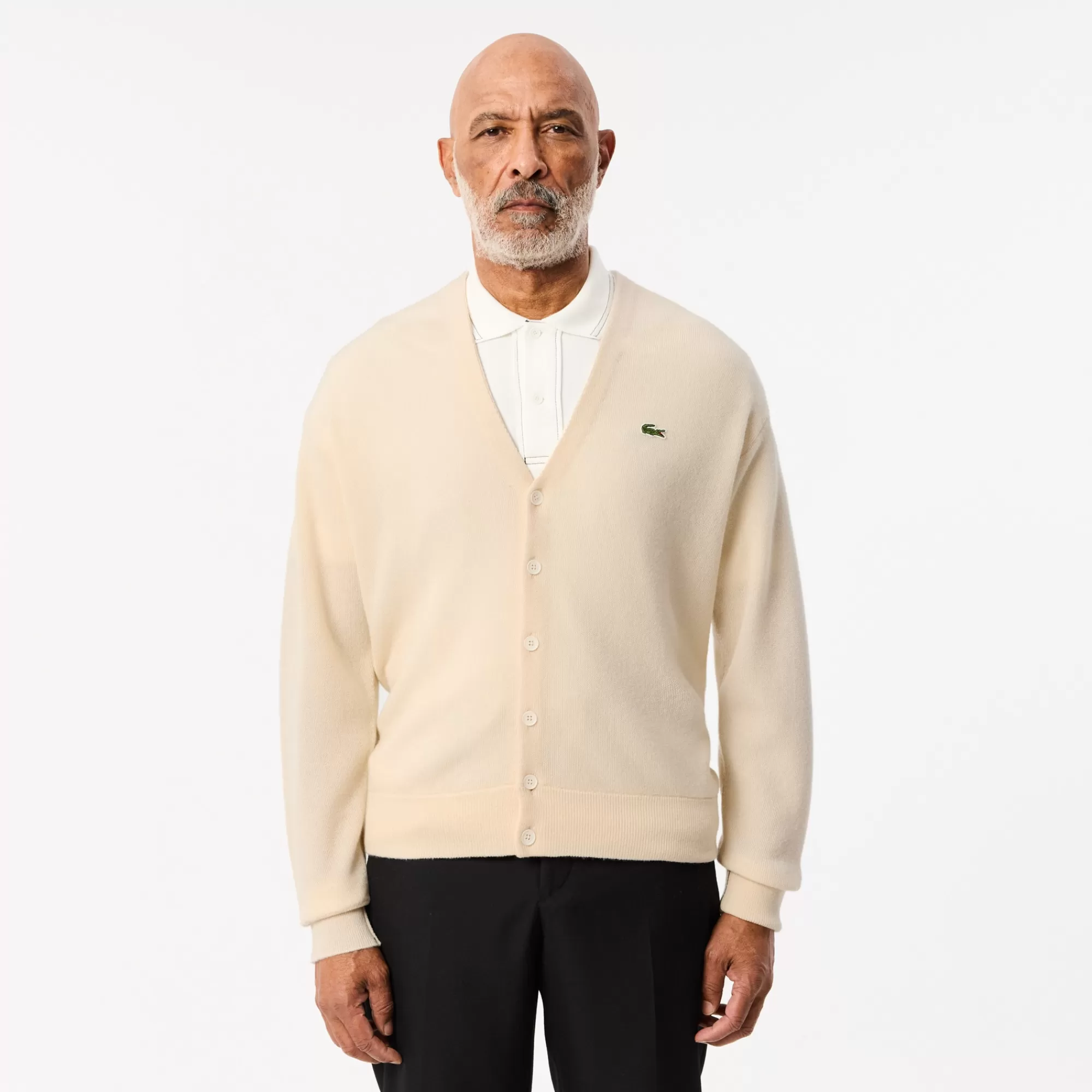 LACOSTE Malhas^Casaco de Lã Canelada Relaxed Fit