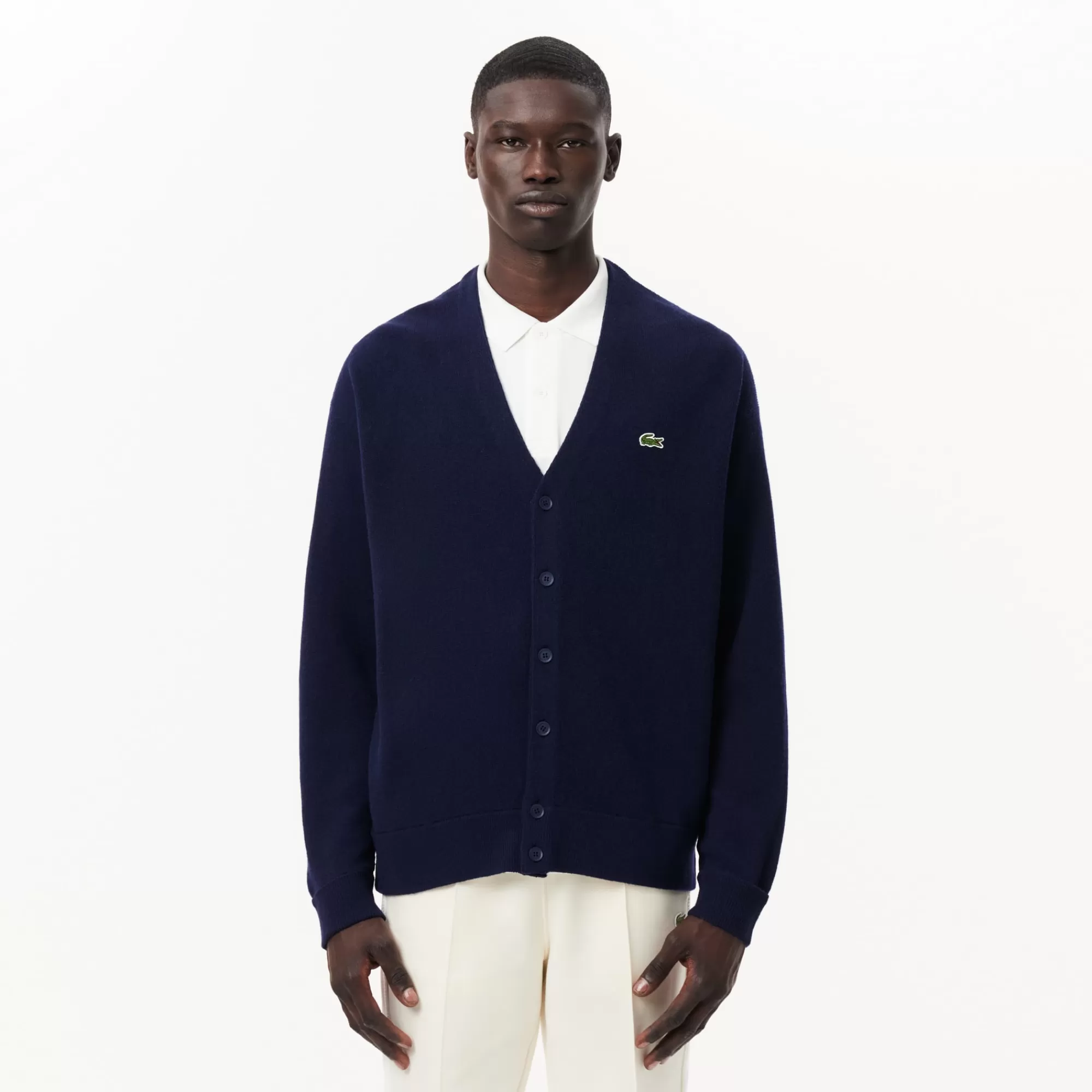 LACOSTE Malhas^Casaco de Lã Canelada Relaxed Fit