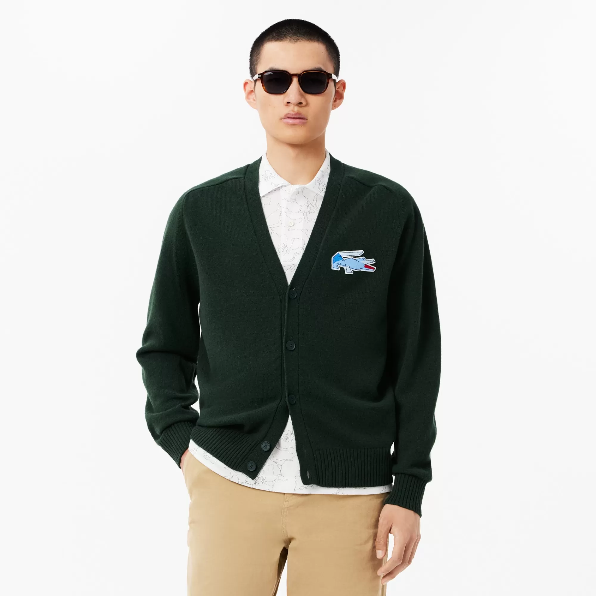 LACOSTE Malhas^Casaco de Lã Cardada com Emblema de Crocodilo