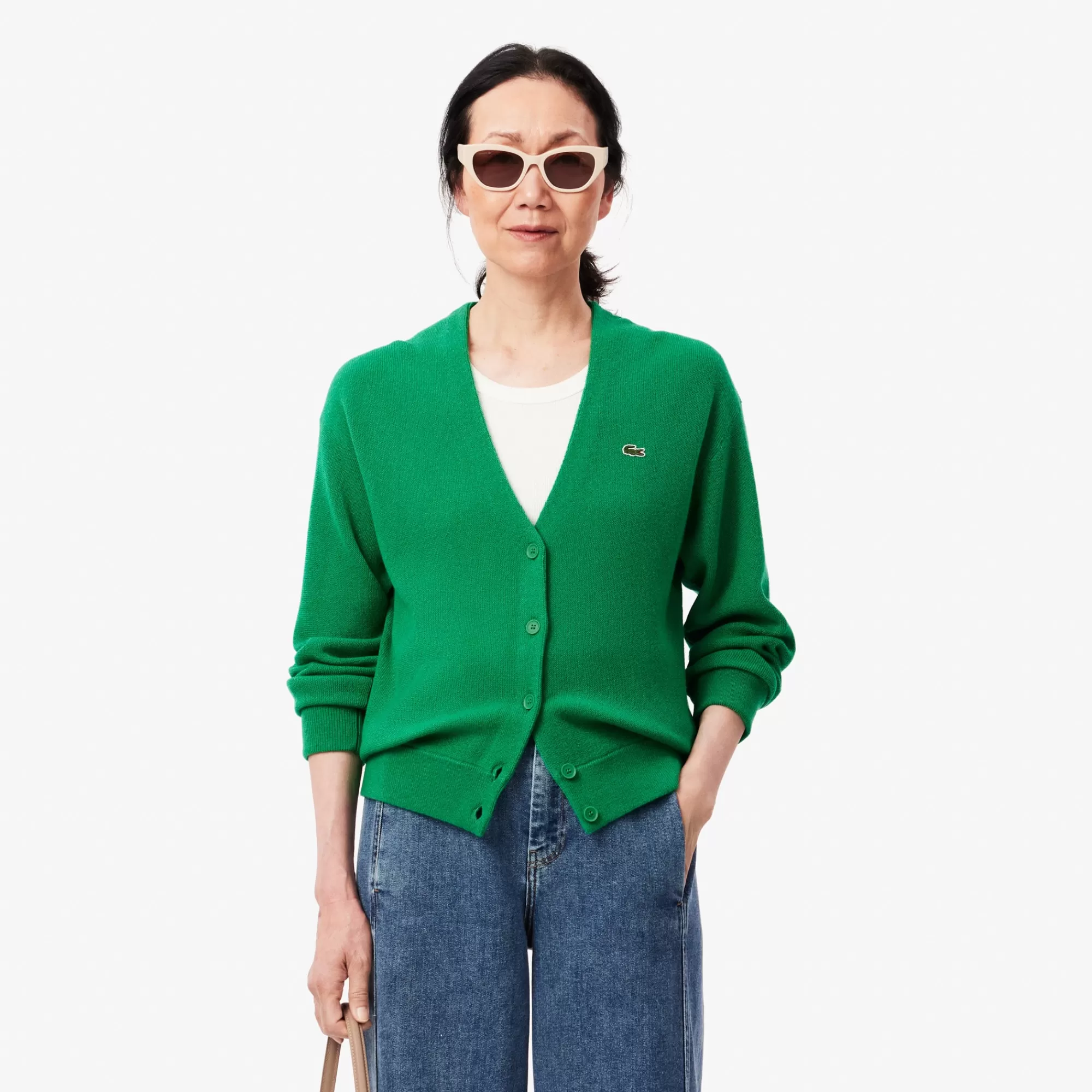 MULHER LACOSTE Malhas^Casaco de Lã com Decote em V Relaxed Fit