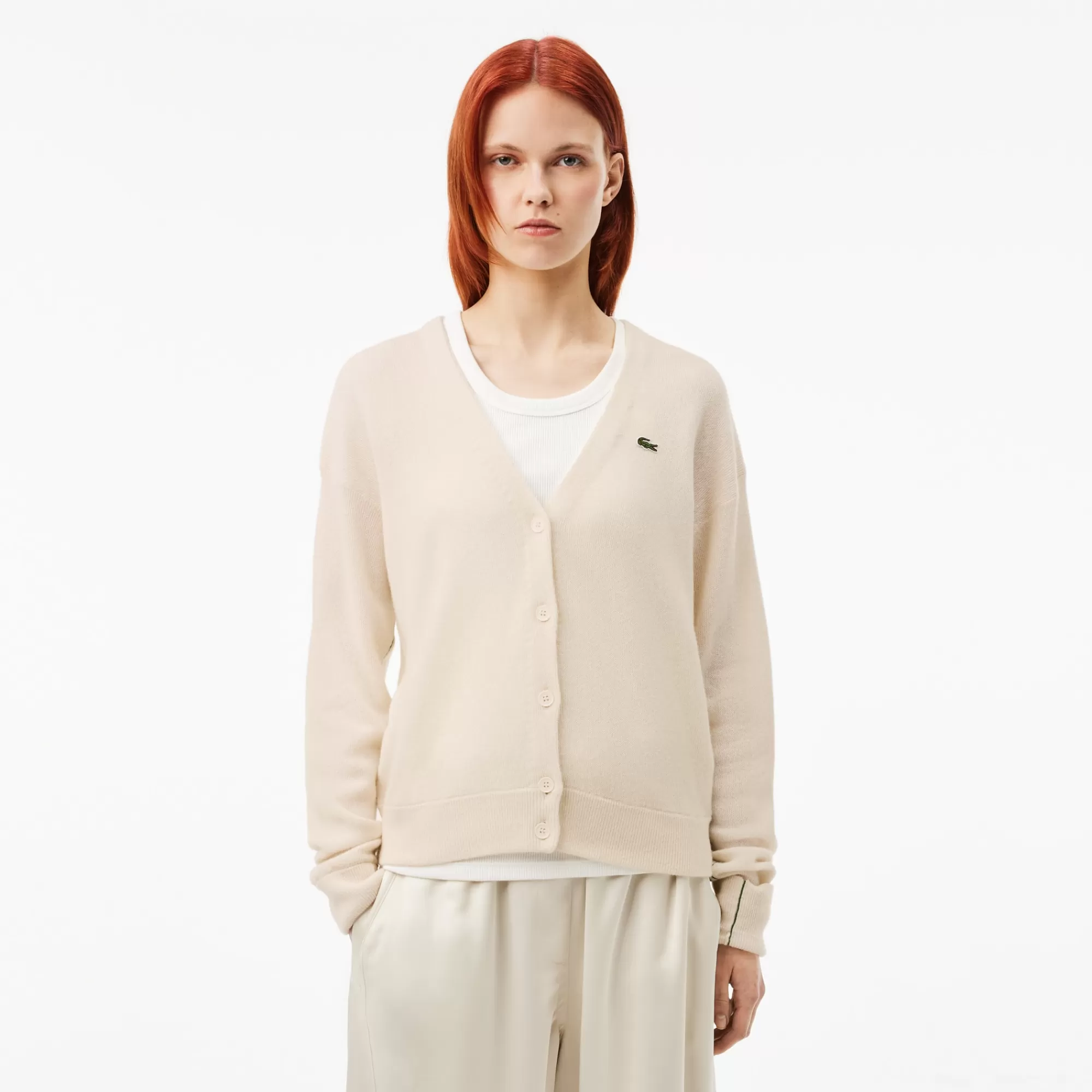 MULHER LACOSTE Malhas^Casaco de Lã com Decote em V Relaxed Fit