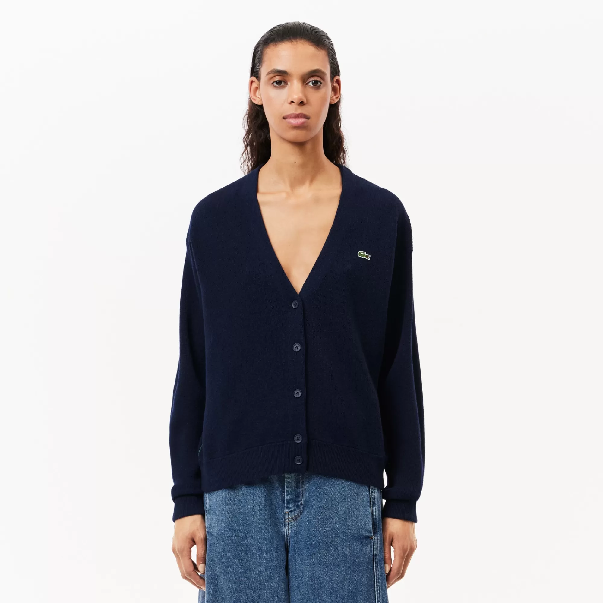 MULHER LACOSTE Malhas^Casaco de Lã com Decote em V Relaxed Fit