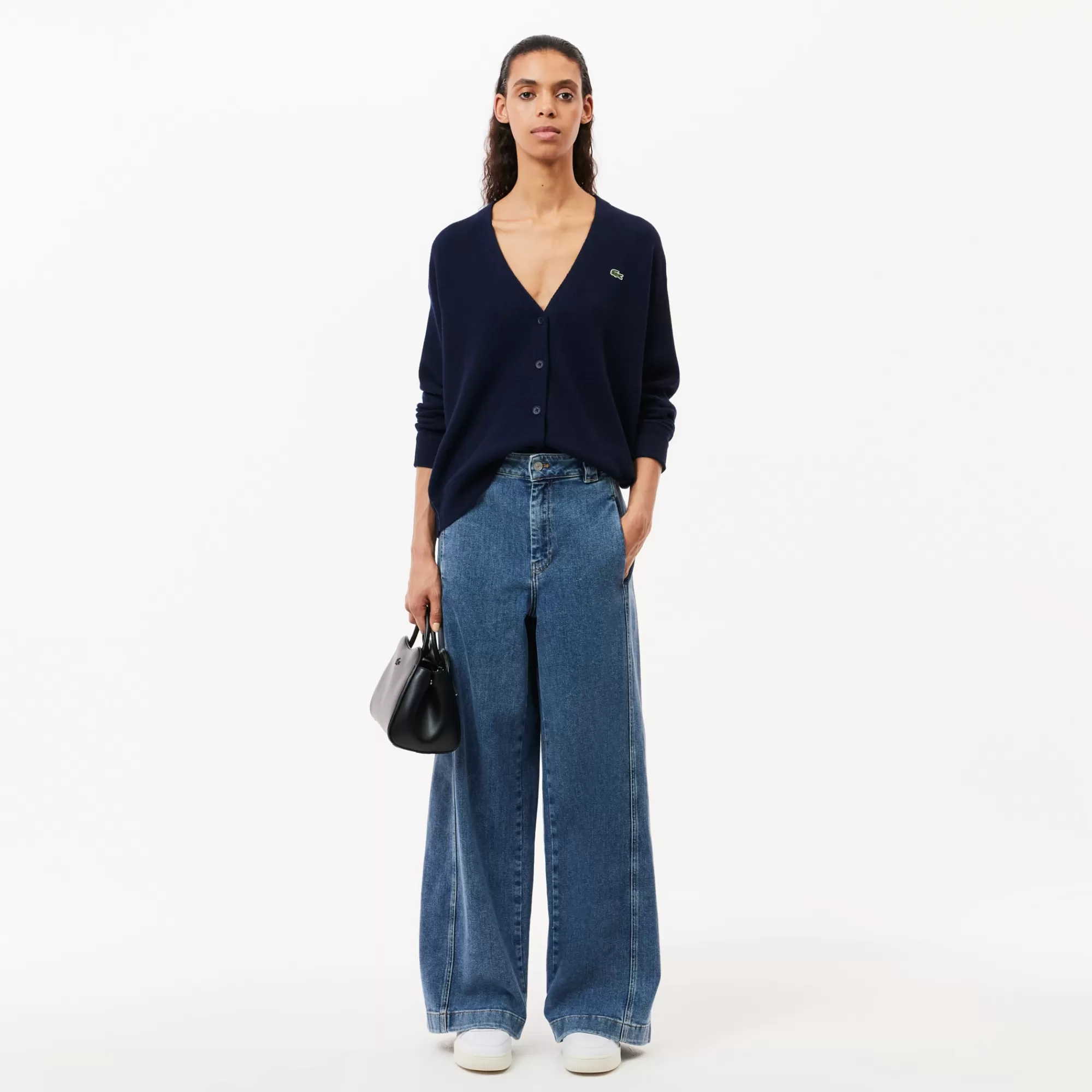 MULHER LACOSTE Malhas^Casaco de Lã com Decote em V Relaxed Fit