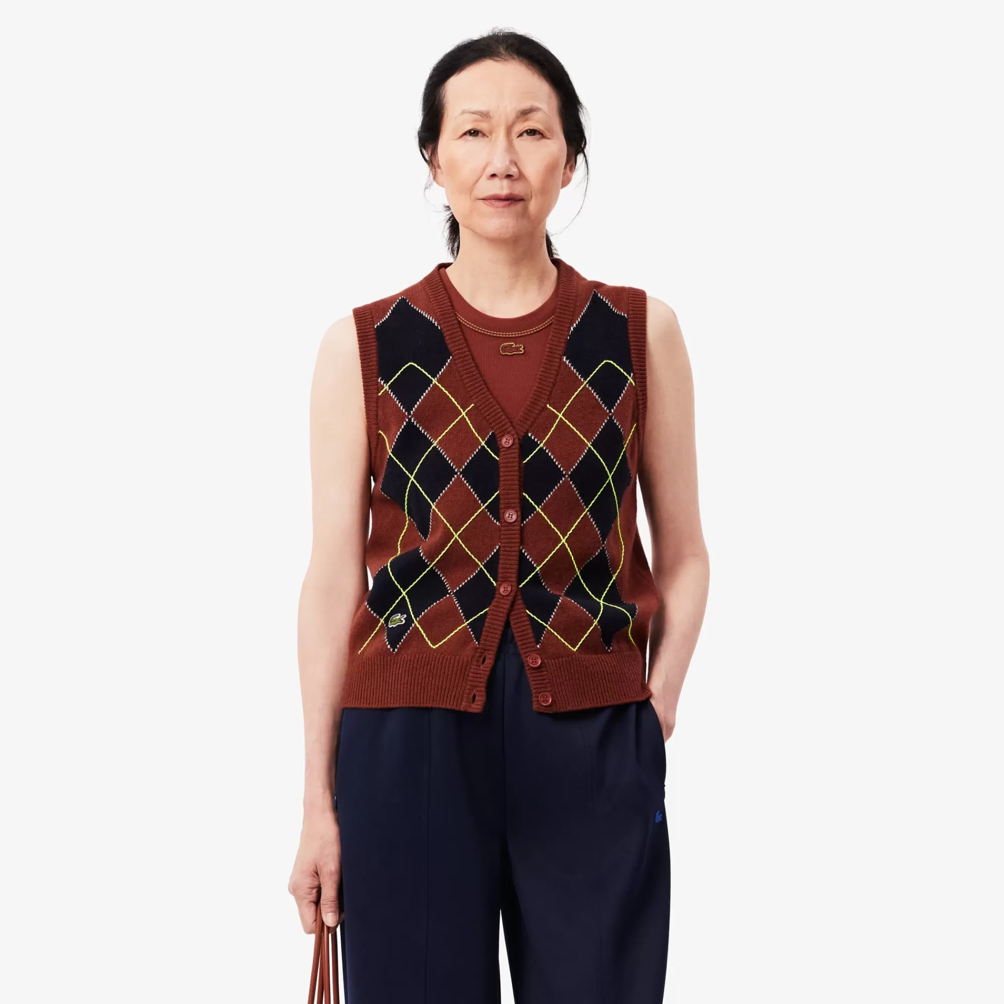 MULHER LACOSTE Malhas^Colete de Malha Jacquard Intarsia