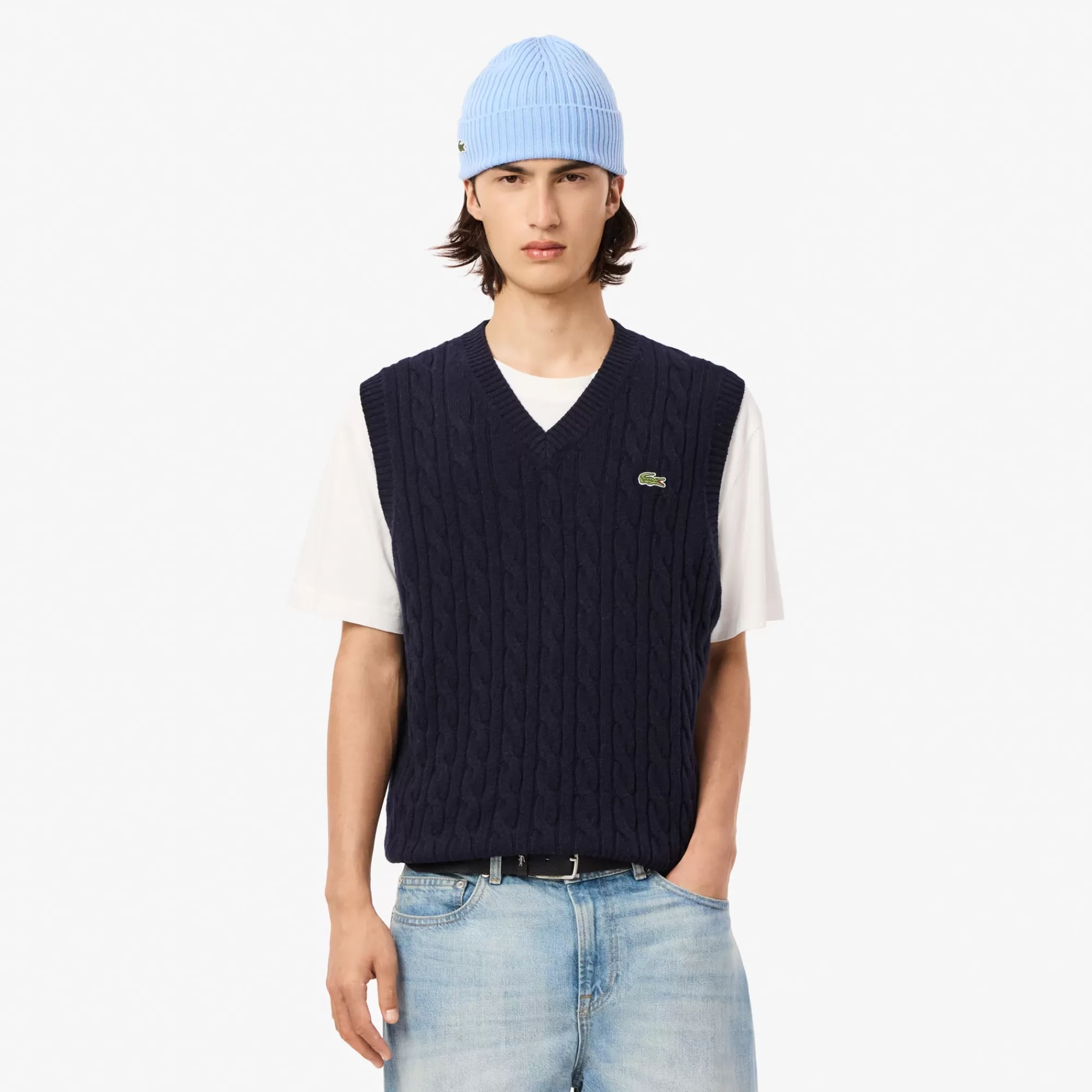 LACOSTE Malhas^Colete tipo Sweater de Malha em Lã Cardada