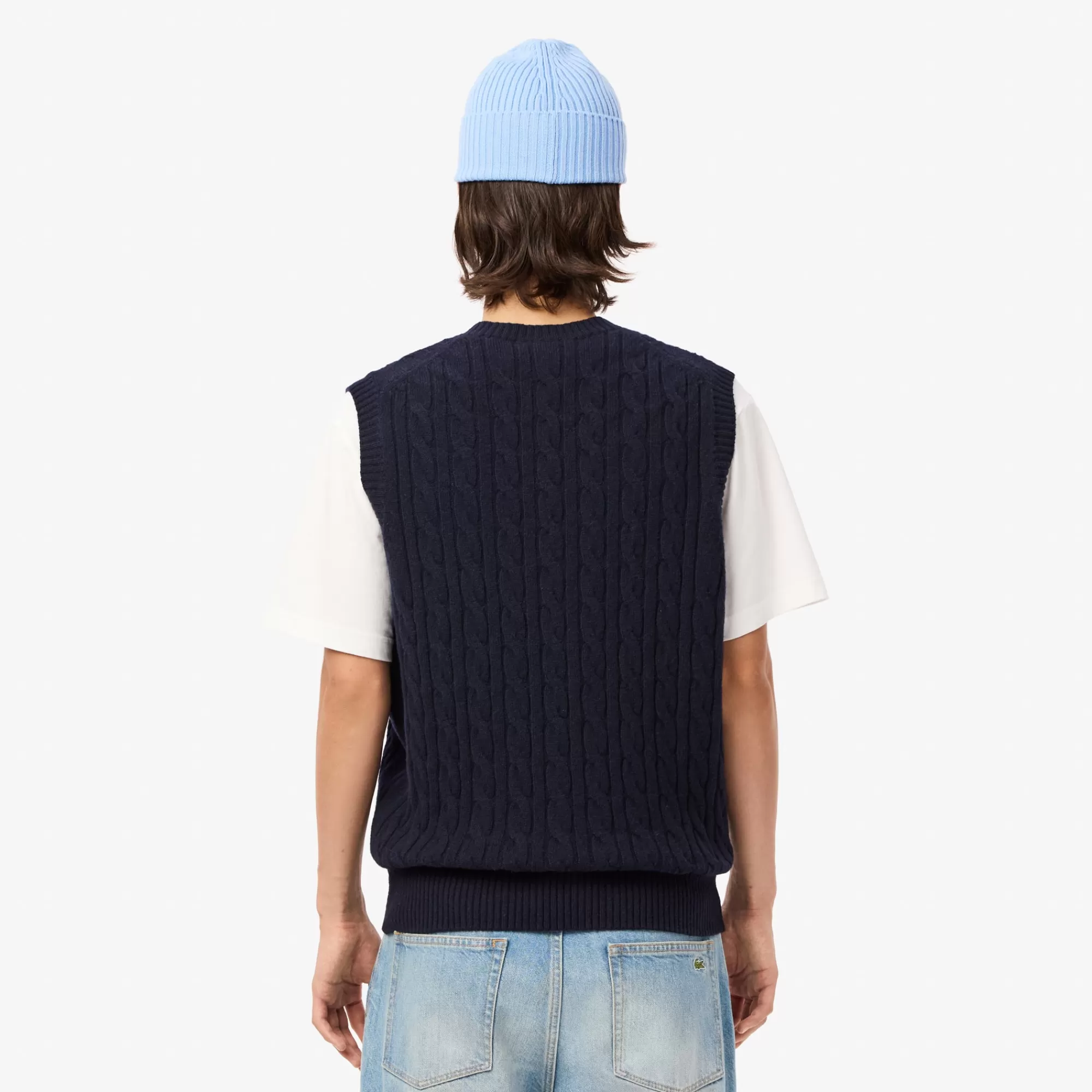 LACOSTE Malhas^Colete tipo Sweater de Malha em Lã Cardada