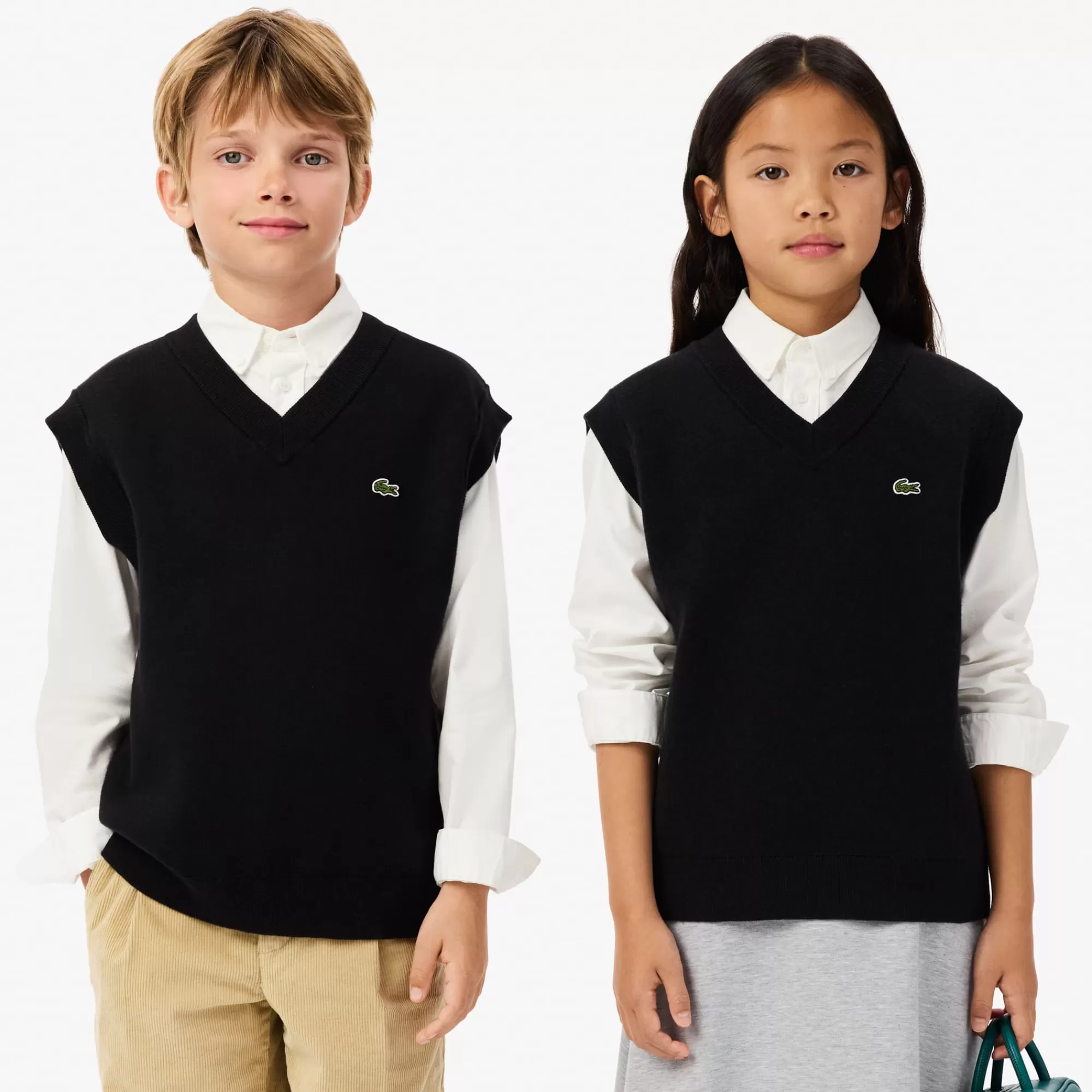 Crianças LACOSTE Moda Menina | Moda Menino^Colete tipo Sweater Interlock de Algodão e Lã