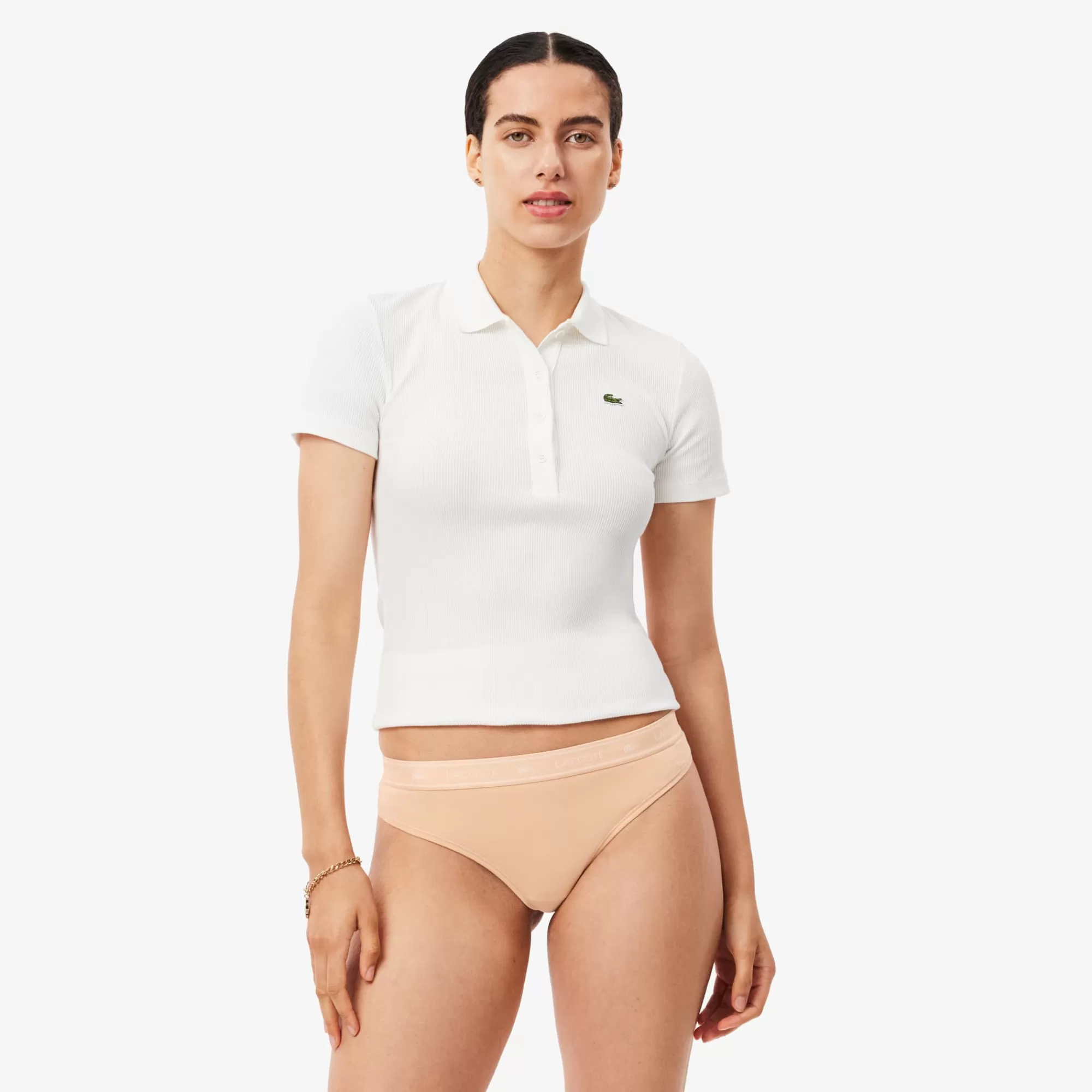 MULHER LACOSTE Roupa Interior E Roupa De Casa | Roupa Interior^Cuecas String em Algodão de Cintura Elástica com Logo