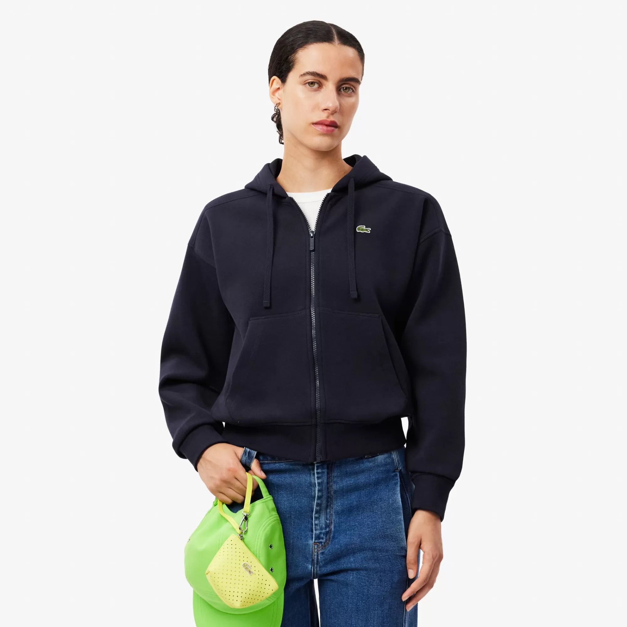 MULHER LACOSTE Sweatshirts^Hoodie em Piqué com Fecho