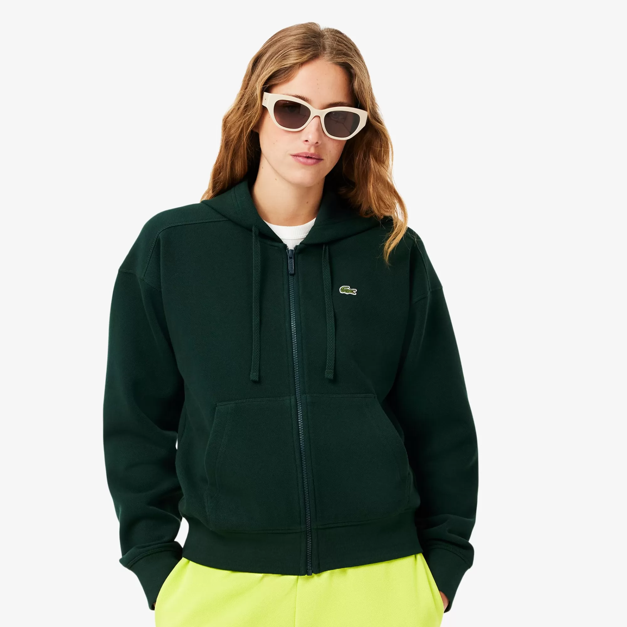 MULHER LACOSTE Sweatshirts^Hoodie em Piqué com Fecho