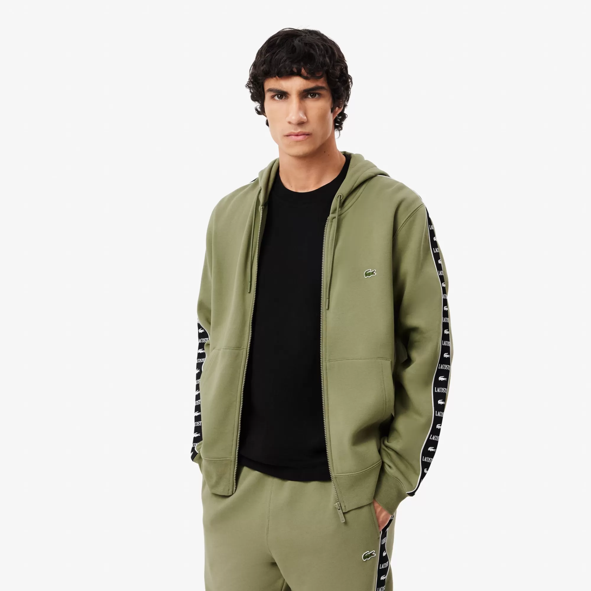 LACOSTE Sweatshirt^Hoodie às Listras e com Logo e Fecho