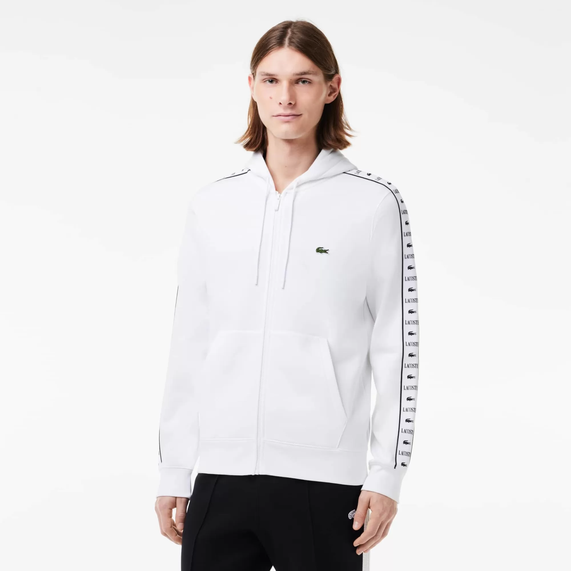 LACOSTE Sweatshirt^Hoodie às Listras e com Logo e Fecho