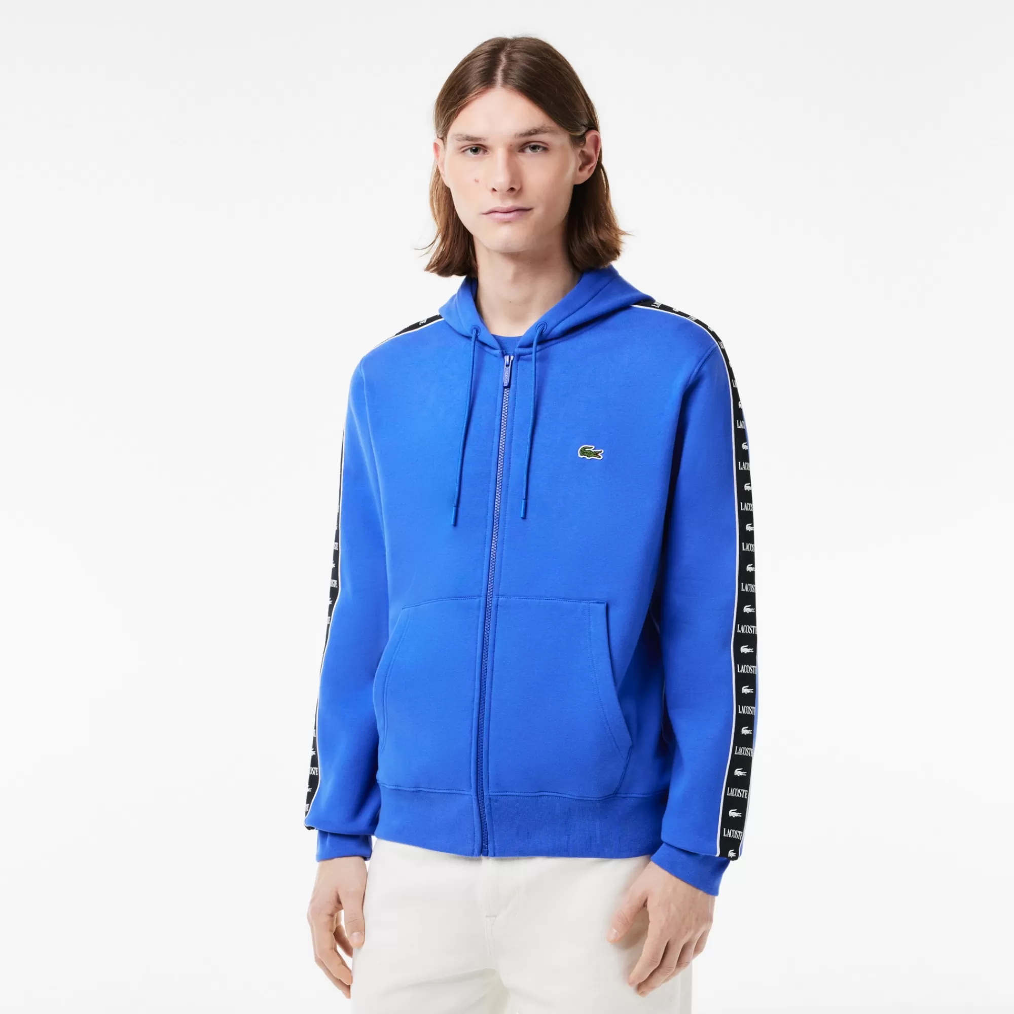 LACOSTE Sweatshirt^Hoodie às Listras e com Logo e Fecho