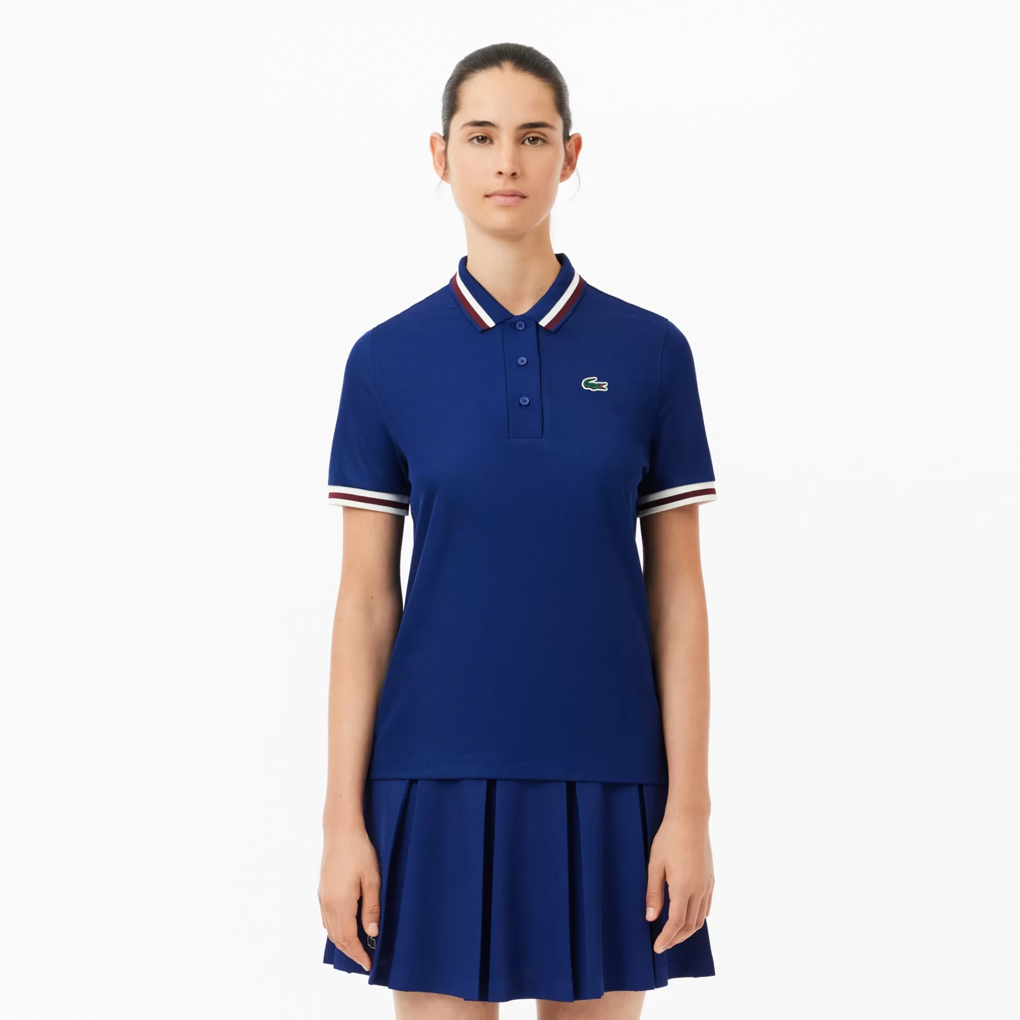 MULHER LACOSTE Ténis | Roupa Deportiva Mulher^Polo de Ténis com Colarinho às Riscas e Proteção UV