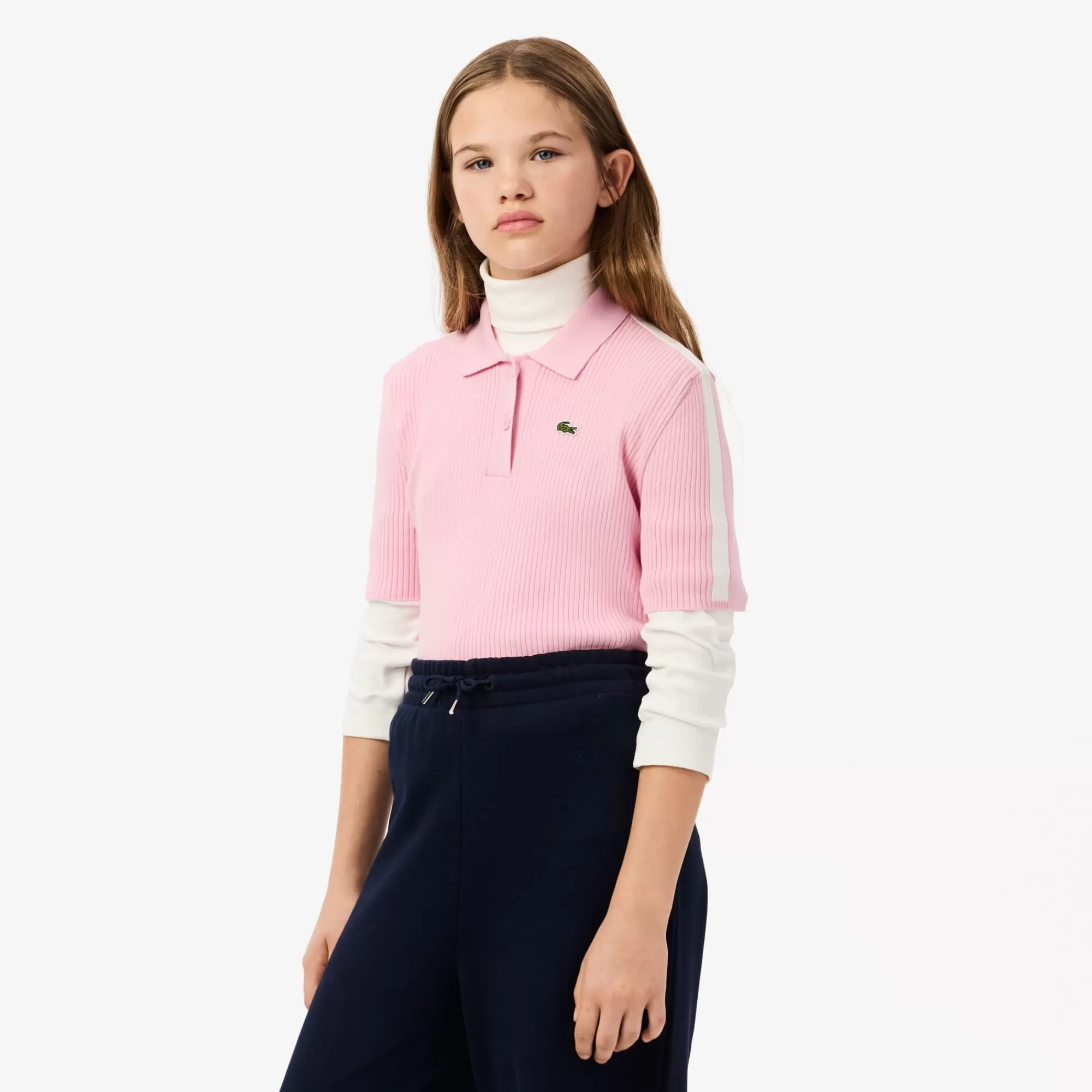 Crianças LACOSTE Moda Menina | Moda Menina^Polo Intarsia em Malha Canelada