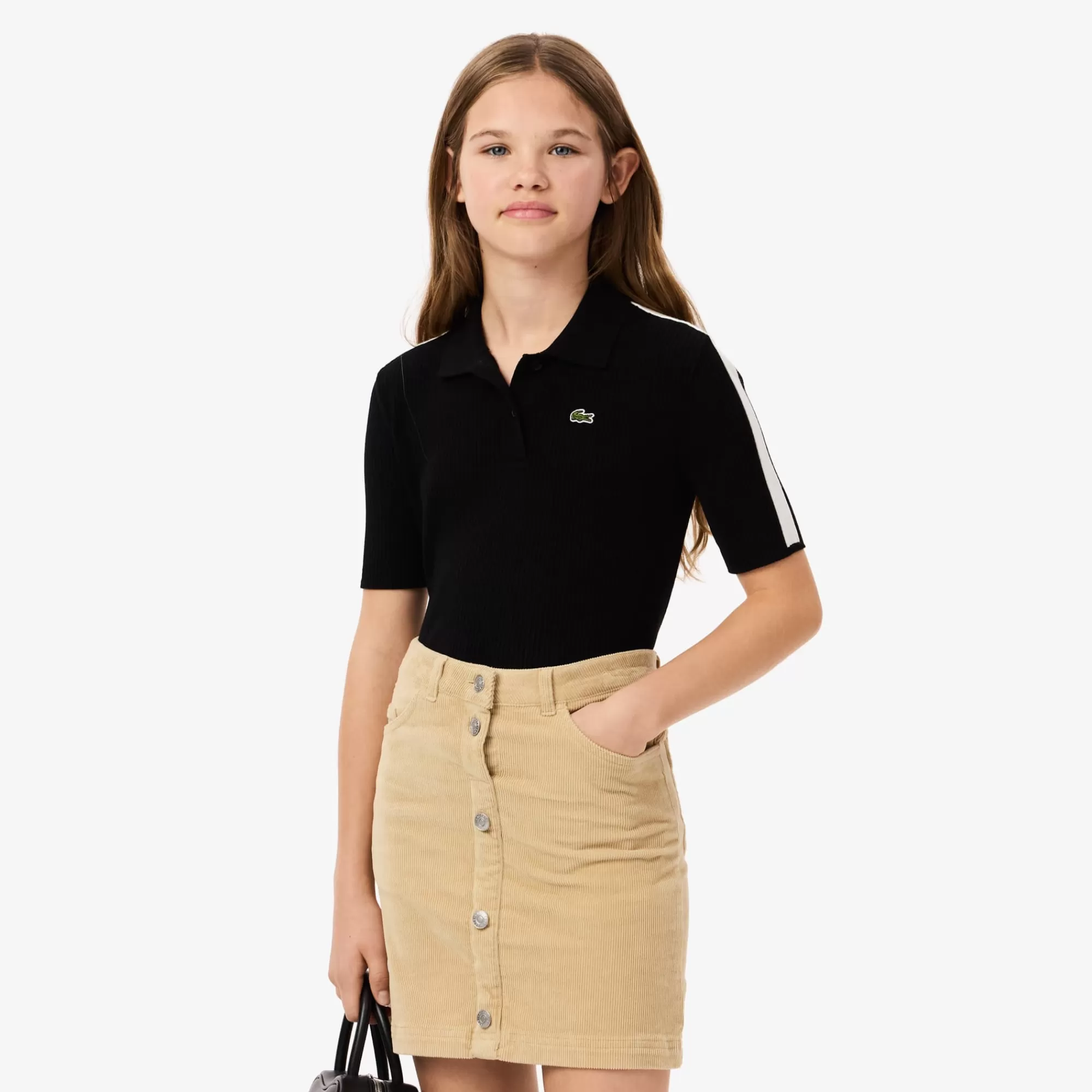 Crianças LACOSTE Moda Menina | Moda Menina^Polo Intarsia em Malha Canelada