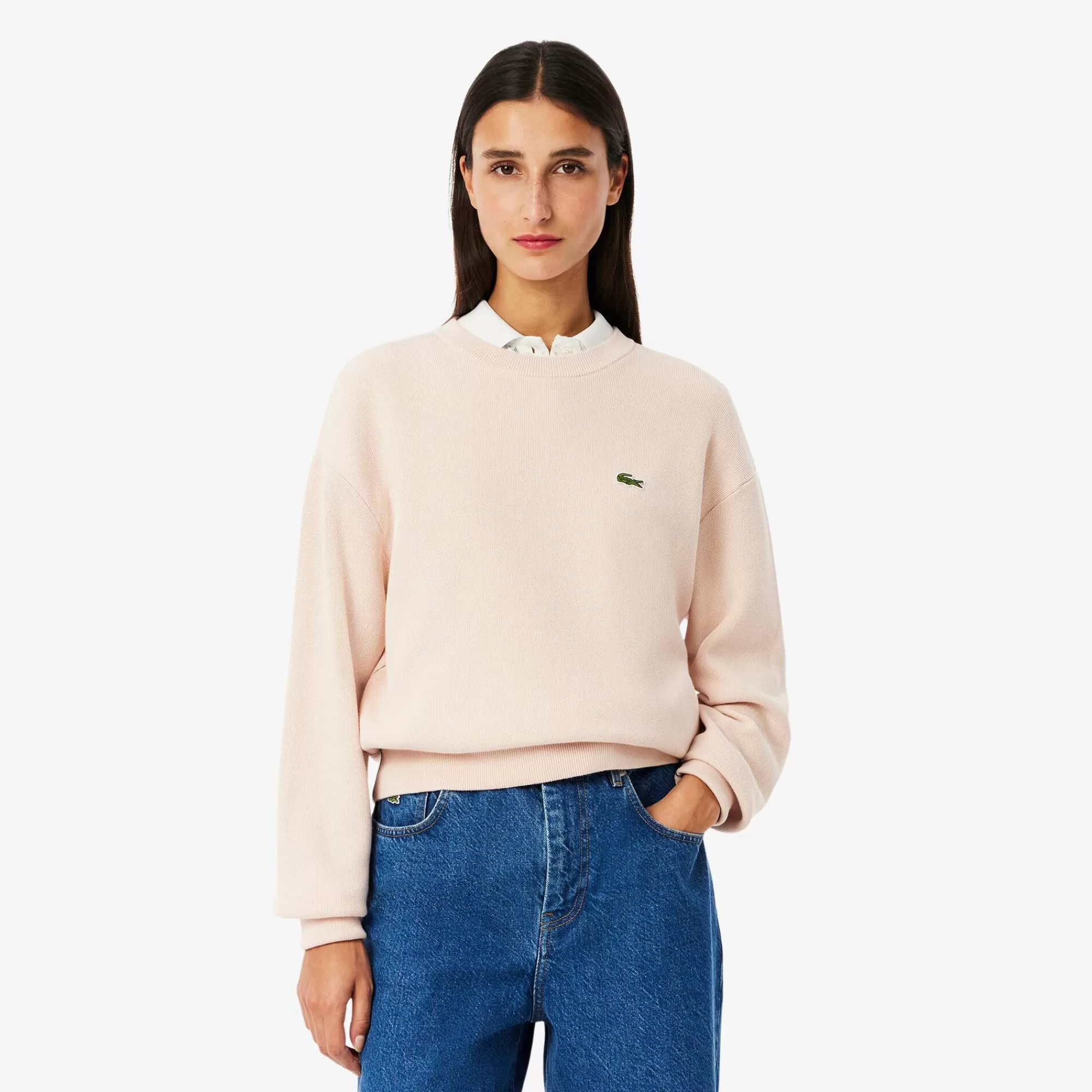 MULHER LACOSTE Malhas^Sweater Algodão em Ponto de Musgo