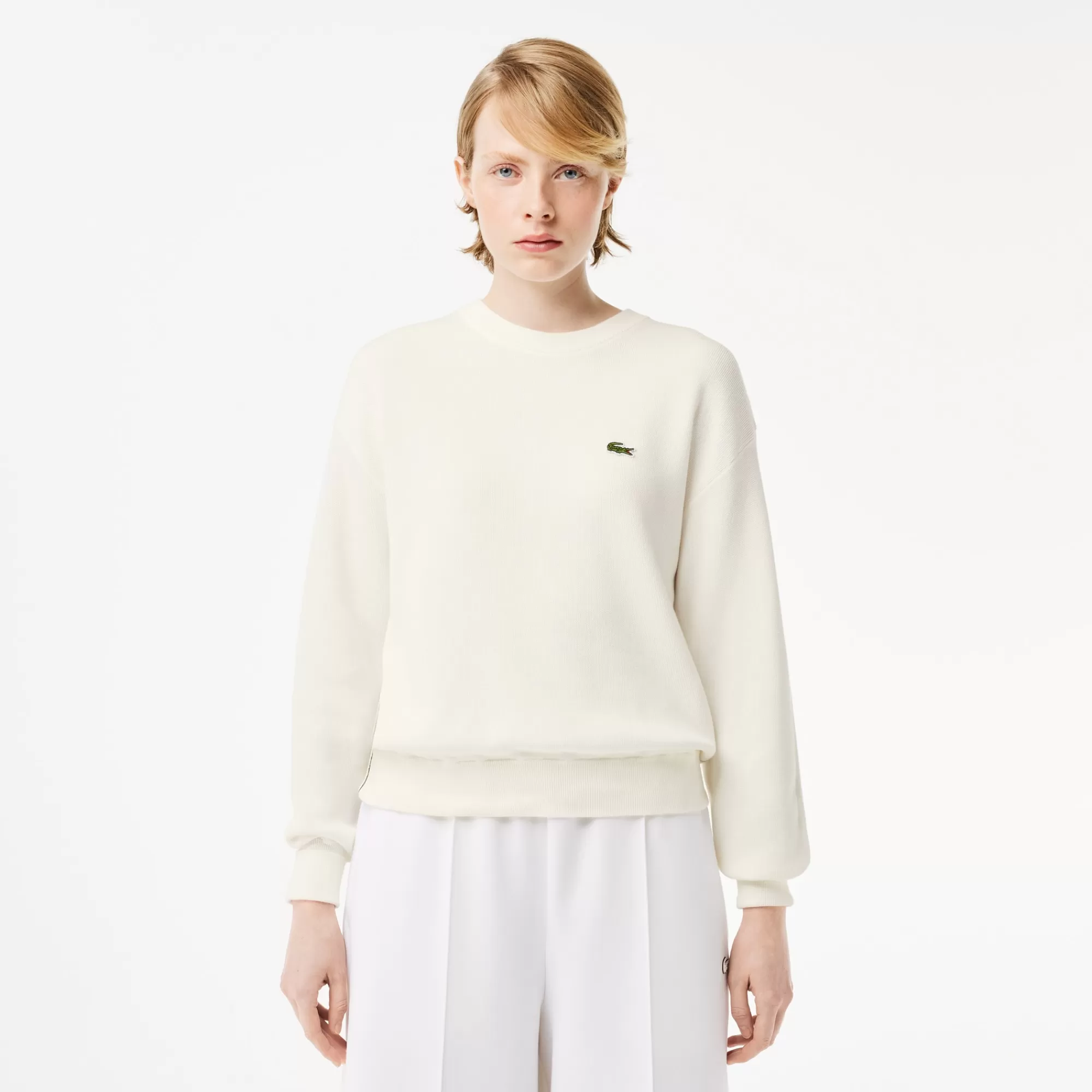 MULHER LACOSTE Malhas^Sweater Algodão em Ponto de Musgo