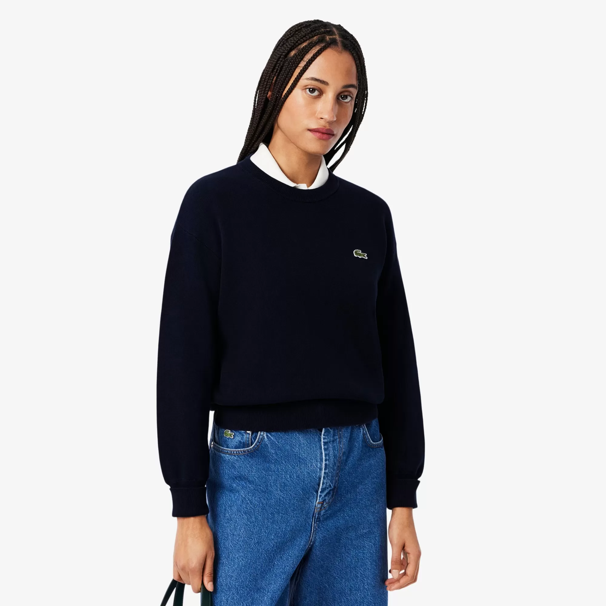 MULHER LACOSTE Malhas^Sweater Algodão em Ponto de Musgo