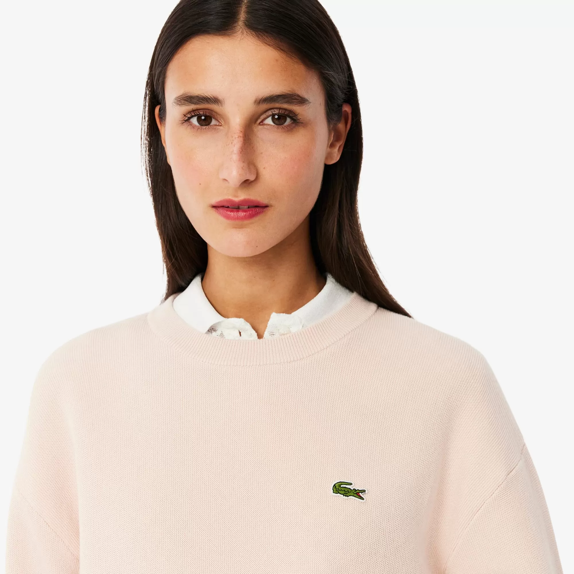 MULHER LACOSTE Malhas^Sweater Algodão em Ponto de Musgo