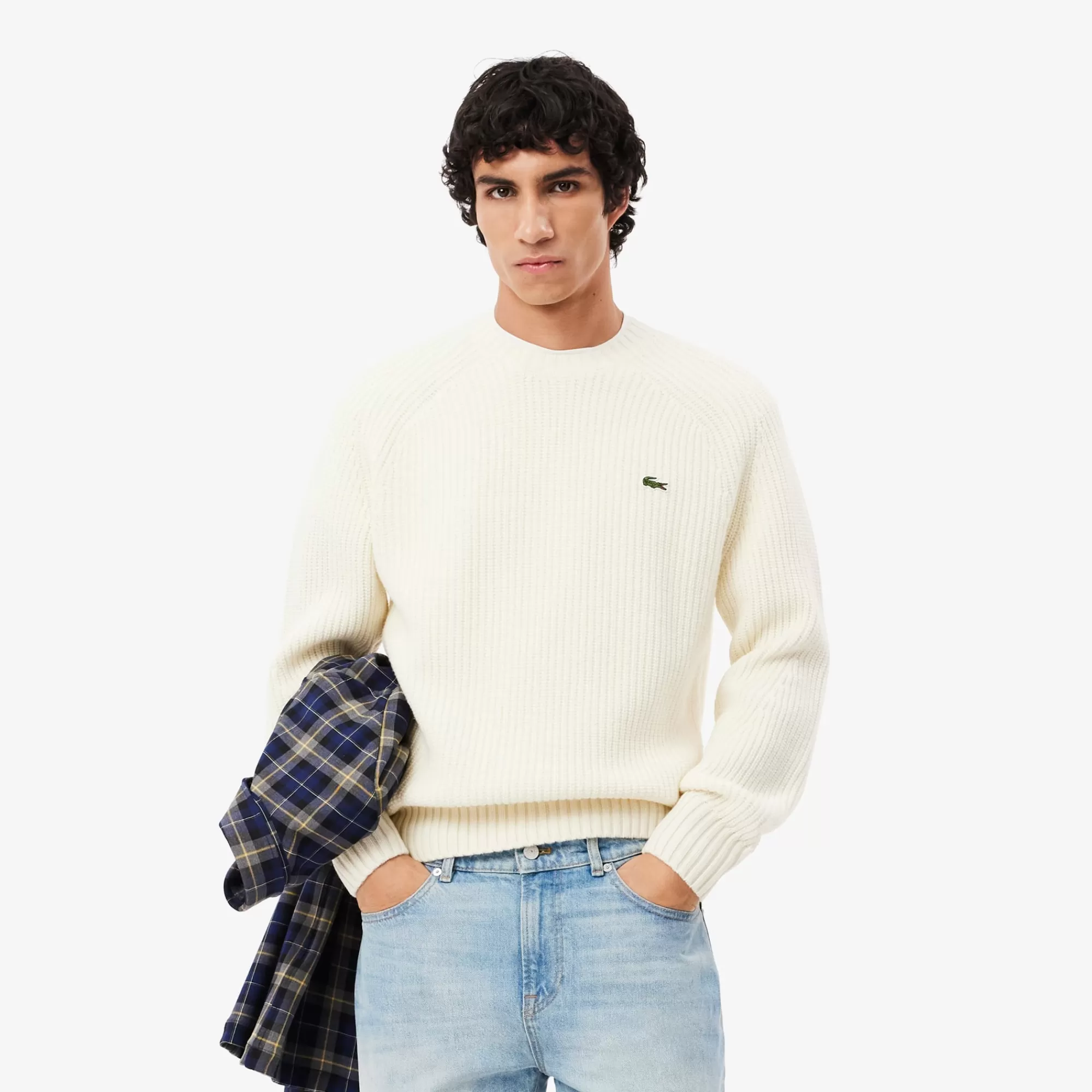 LACOSTE Malhas^Sweater com Decote Redondo de Lã Cardada Grossa