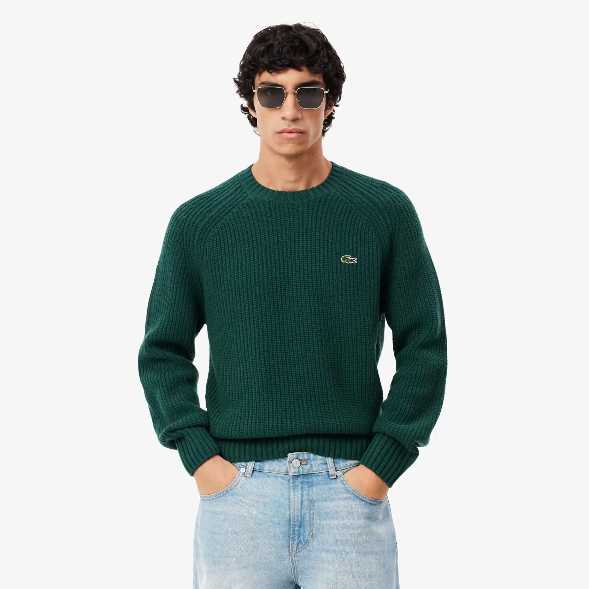 LACOSTE Malhas^Sweater com Decote Redondo de Lã Cardada Grossa