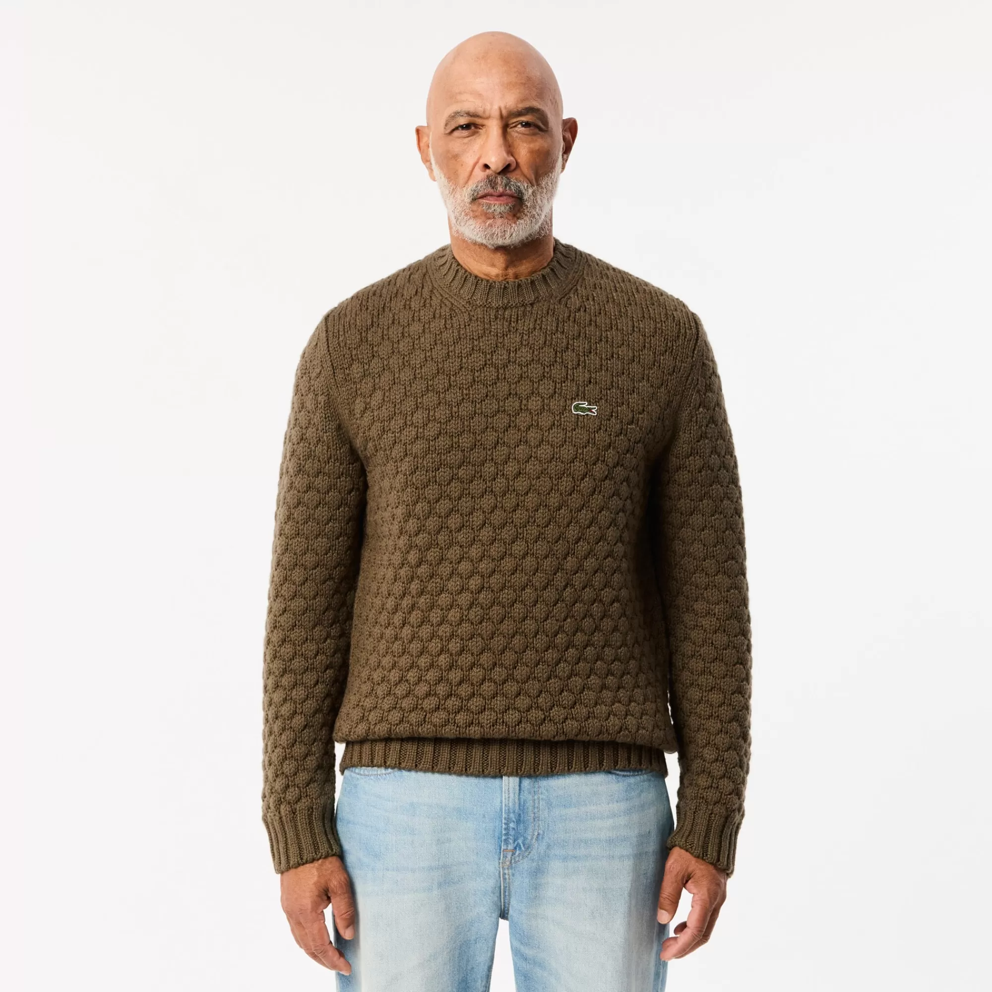 LACOSTE Malhas^Sweater com Decote Redondo de Lã Cardada Grossa