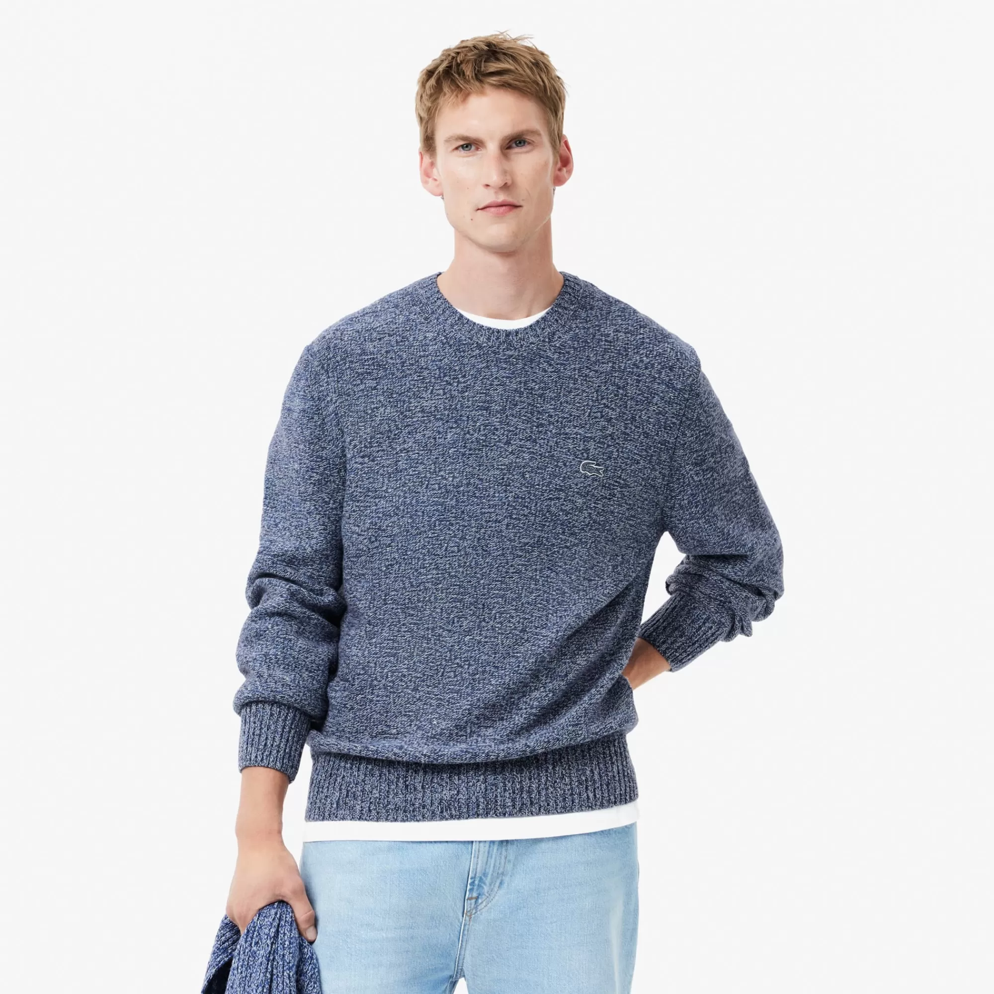 LACOSTE Malhas^Sweater com Decote Redondo de Lã Cardada Mercerizada