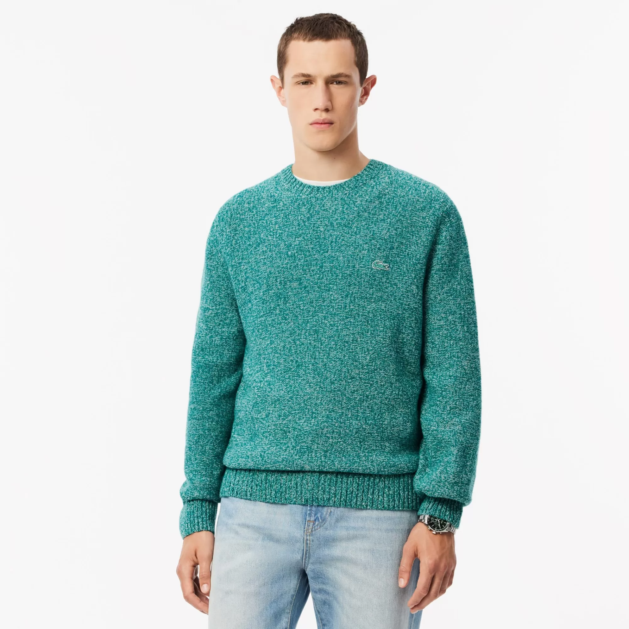 LACOSTE Malhas^Sweater com Decote Redondo de Lã Cardada Mercerizada