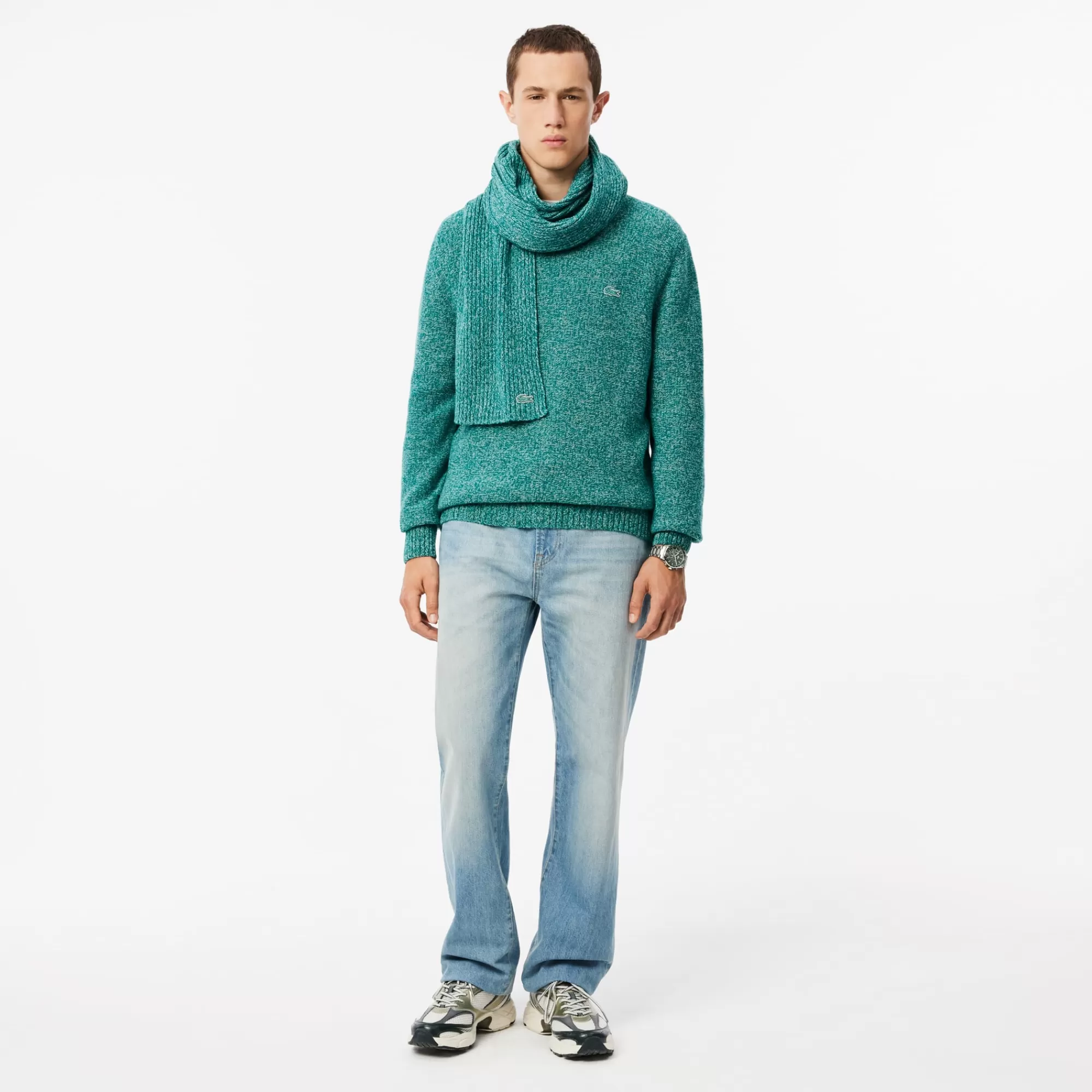 LACOSTE Malhas^Sweater com Decote Redondo de Lã Cardada Mercerizada