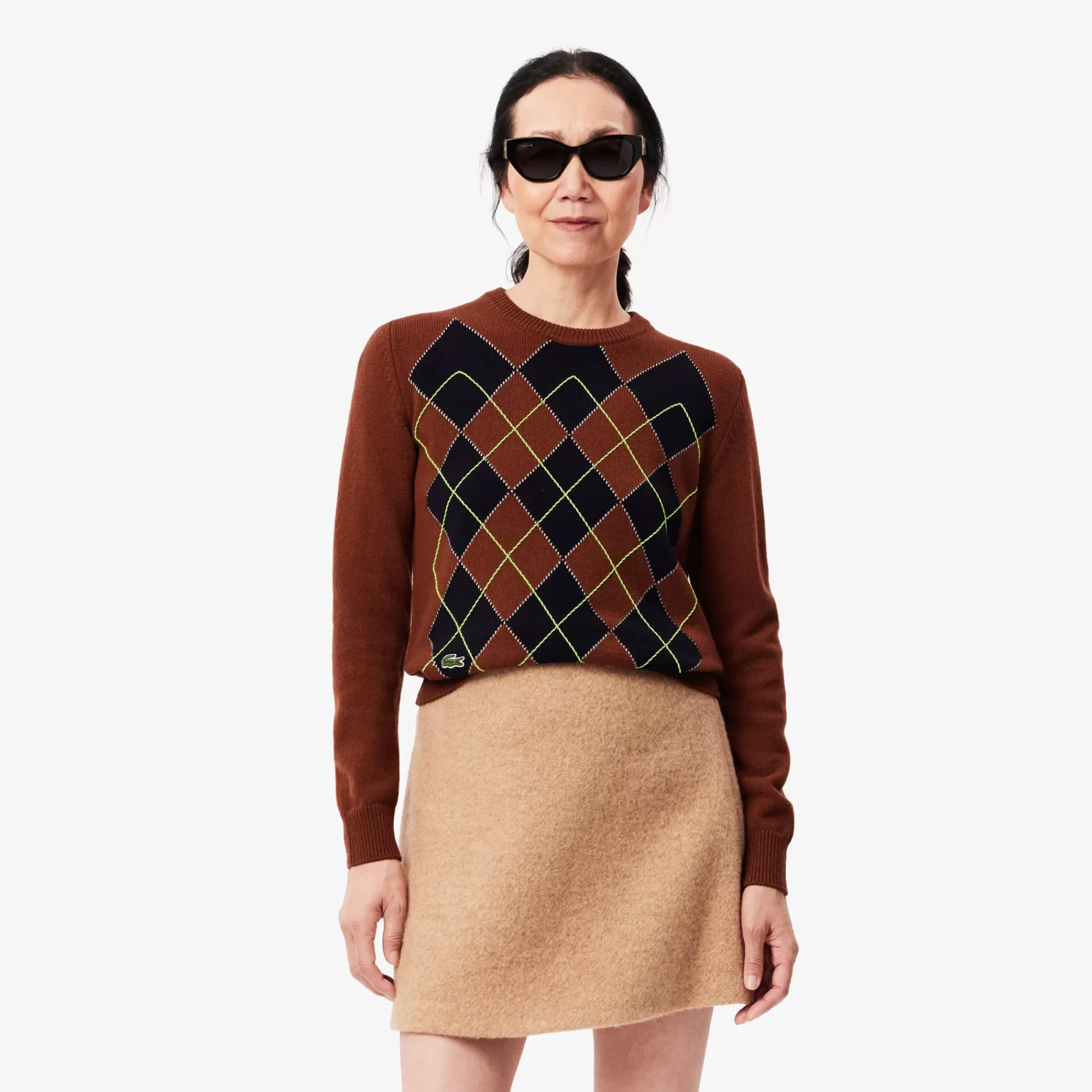 MULHER LACOSTE Malhas^Sweater com Losangos Bordado em Intarsia