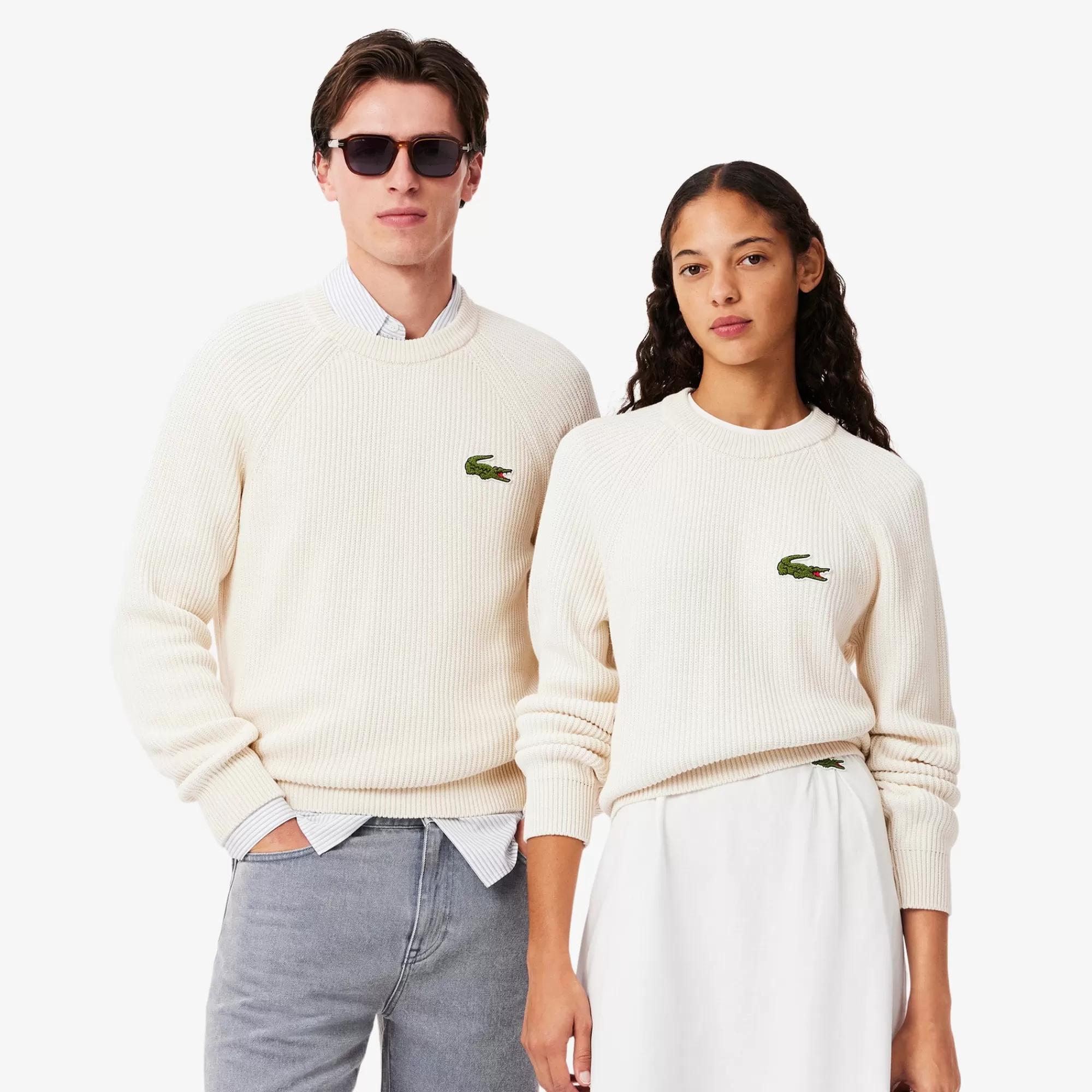 MULHER LACOSTE Malhas | Malhas^Sweater de Algodão Canelado com Emblema