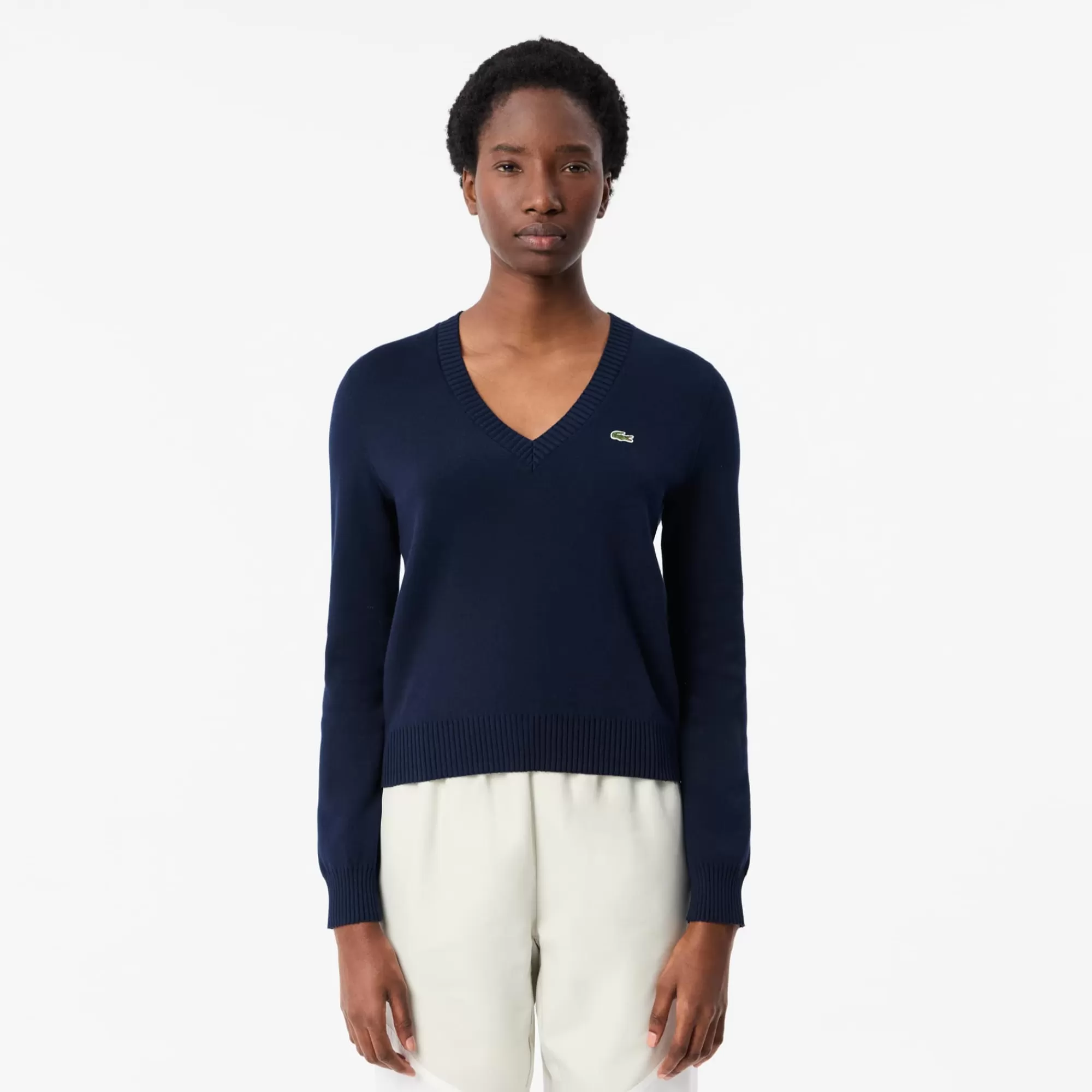 MULHER LACOSTE Malhas^Sweater de Algodão com Decote em V