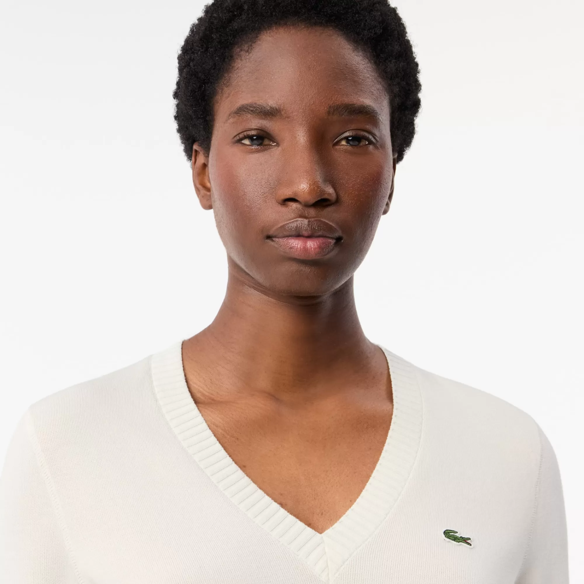 MULHER LACOSTE Malhas^Sweater de Algodão com Decote em V