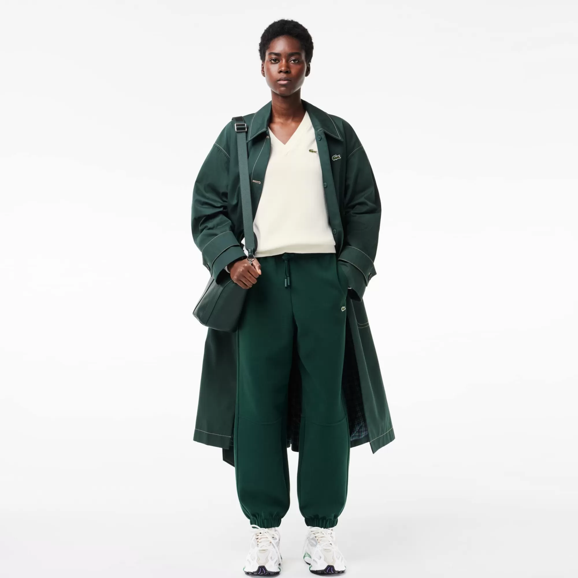 MULHER LACOSTE Malhas^Sweater de Algodão em Ponto de Musgo com Decote em V