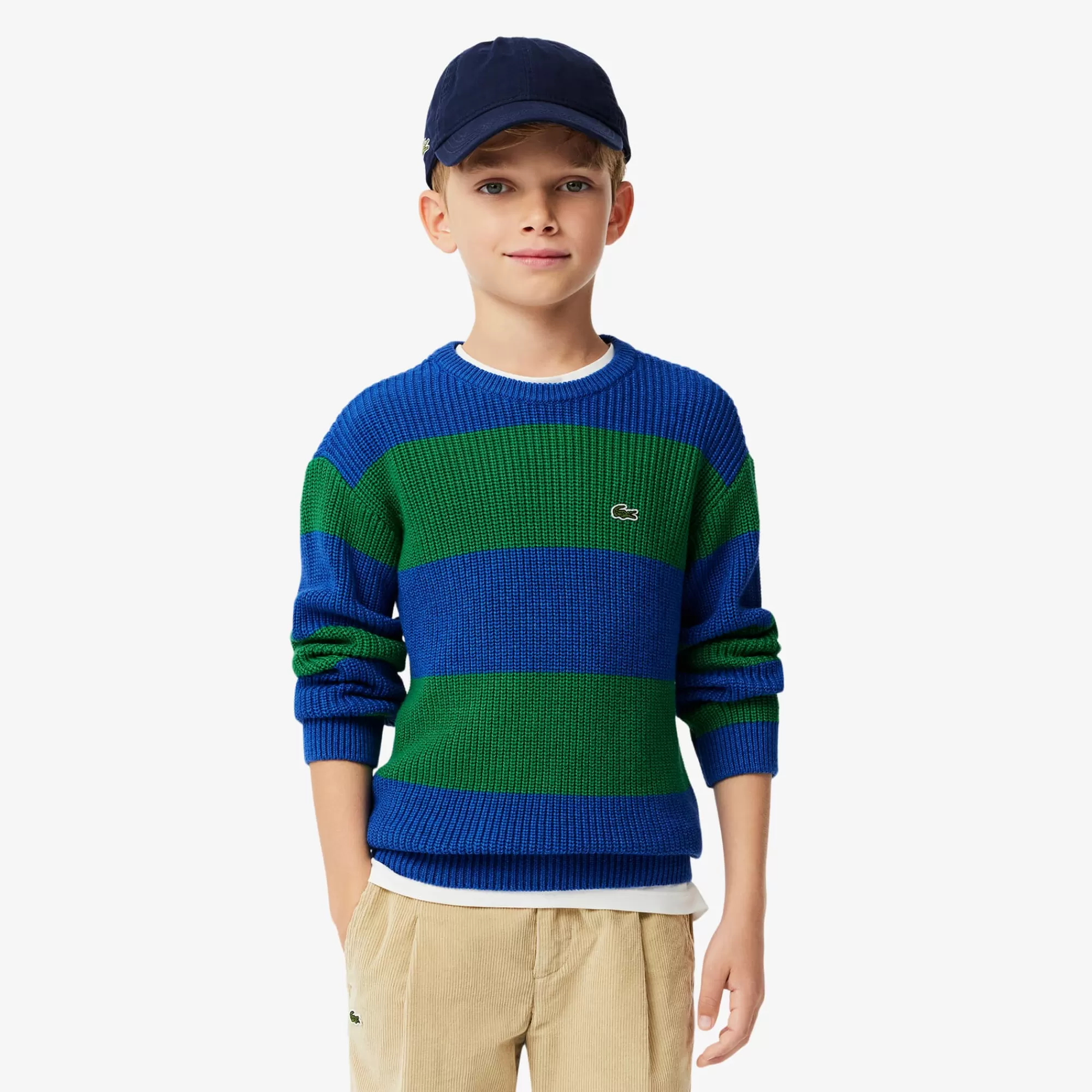 Crianças LACOSTE Moda Menino | Moda Menino^Sweater de Algodão Listrada em Dois Tons