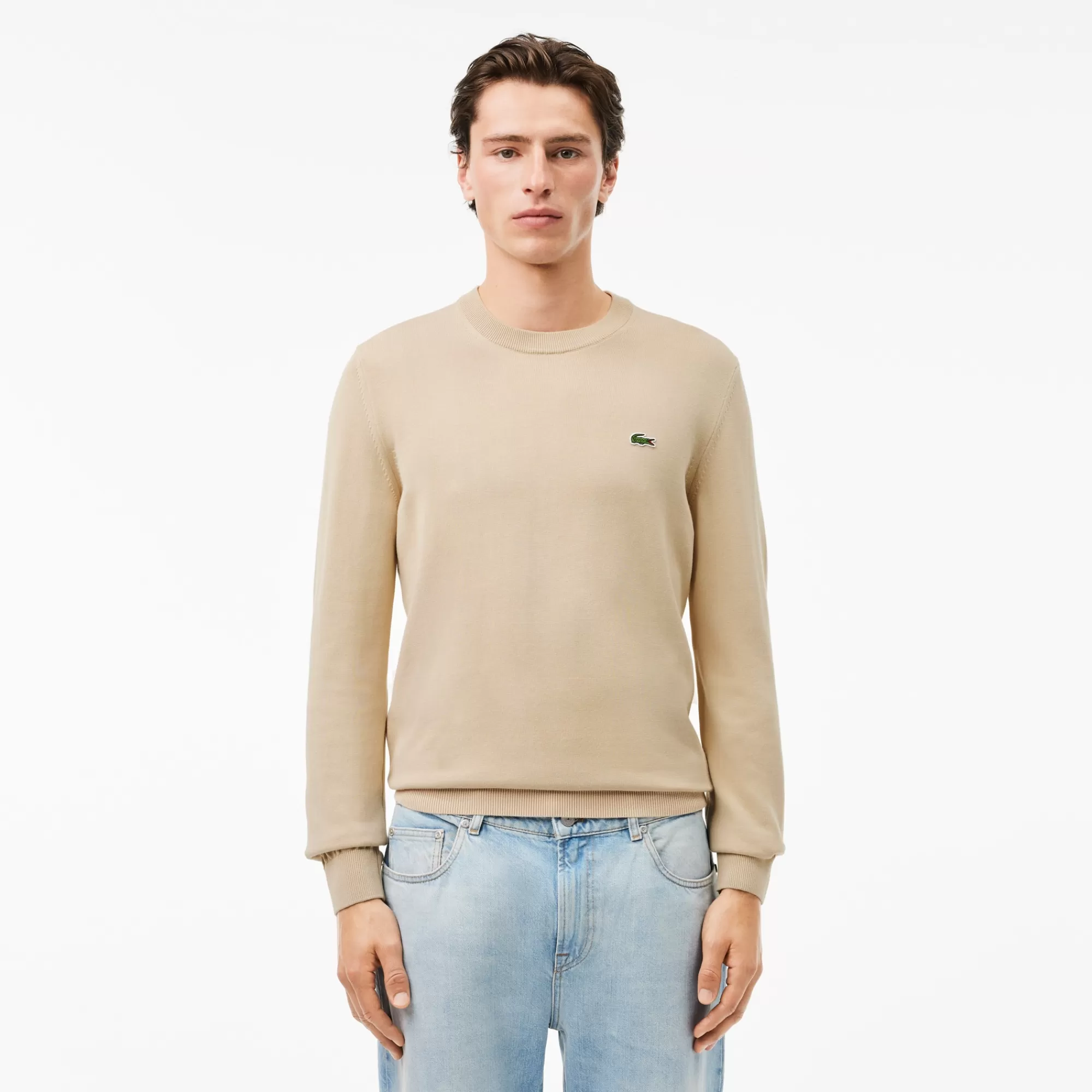 LACOSTE Malhas^Sweater de Algodão Monocromática com Decote Redondo