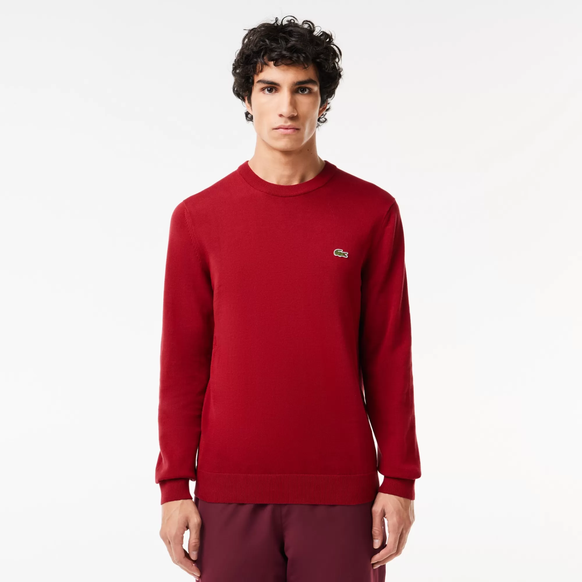 LACOSTE Malhas^Sweater de Algodão Monocromática com Decote Redondo