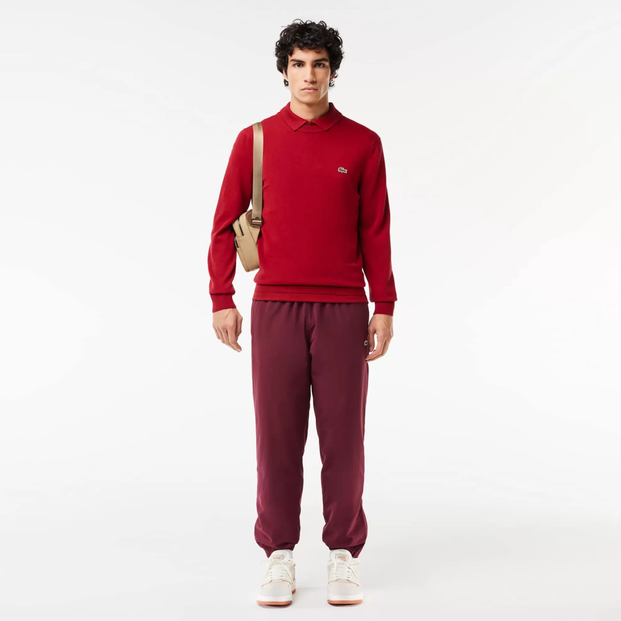 LACOSTE Malhas^Sweater de Algodão Monocromática com Decote Redondo