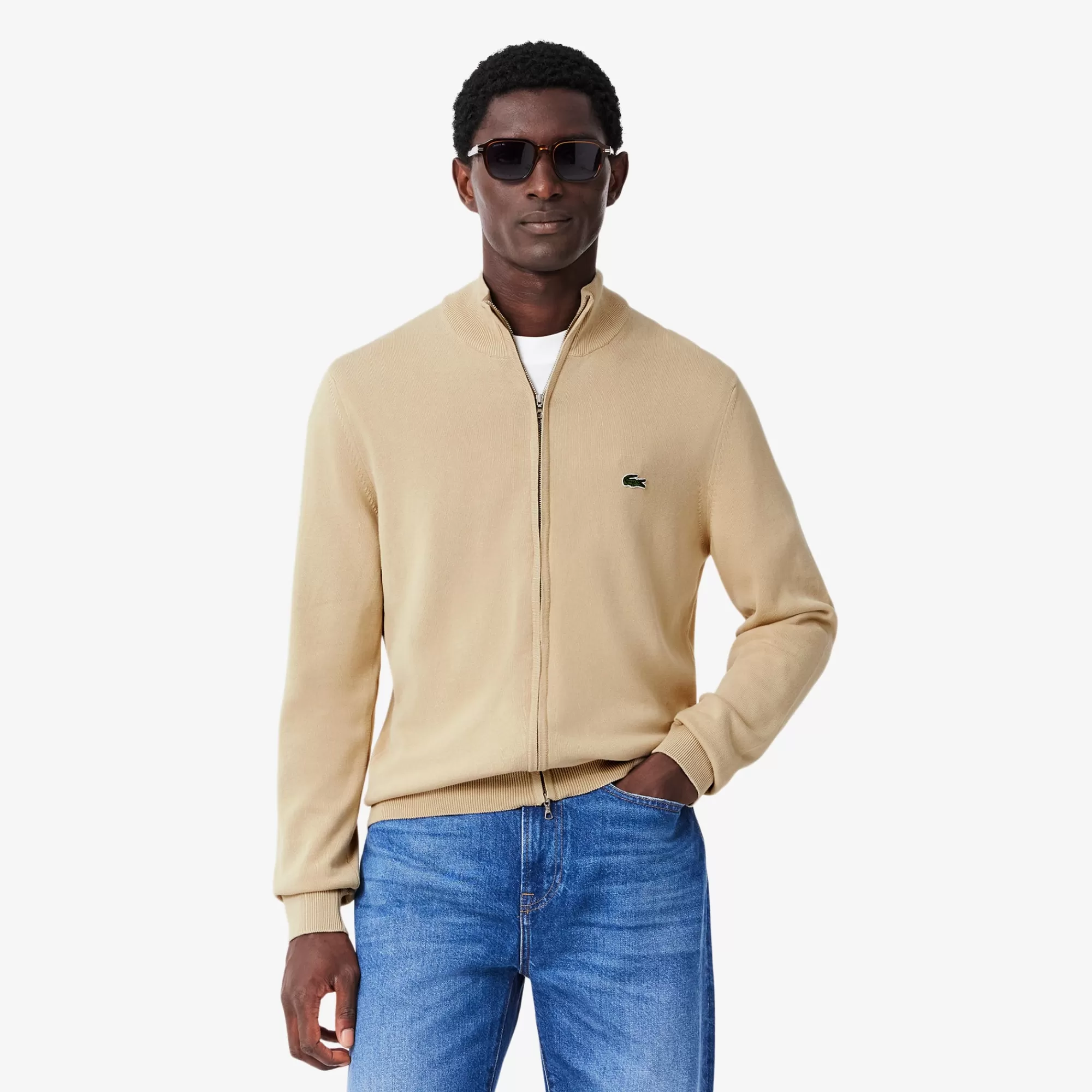 LACOSTE Malhas^Sweater de Gola Alta em Algodão e com Fecho