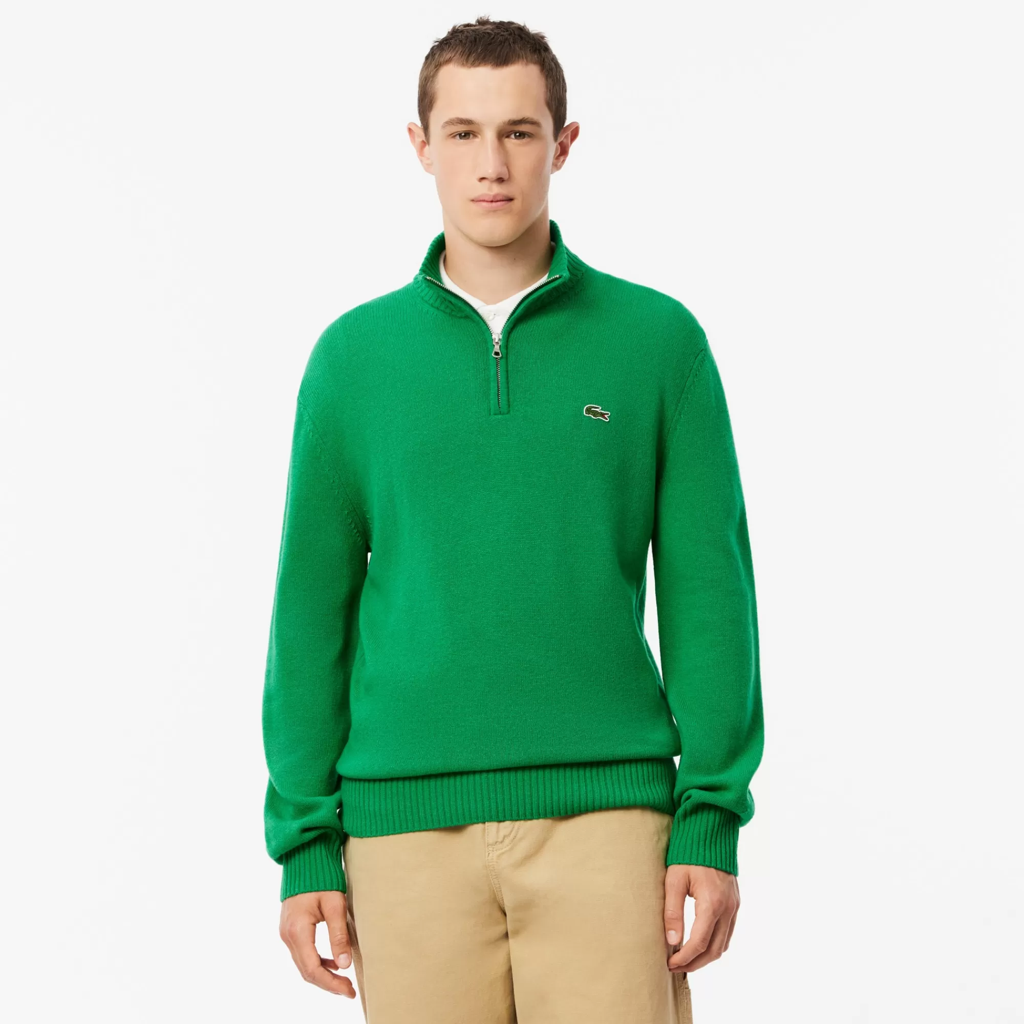 LACOSTE Malhas^Sweater de Gola Alta em Lã Cardada com Fecho